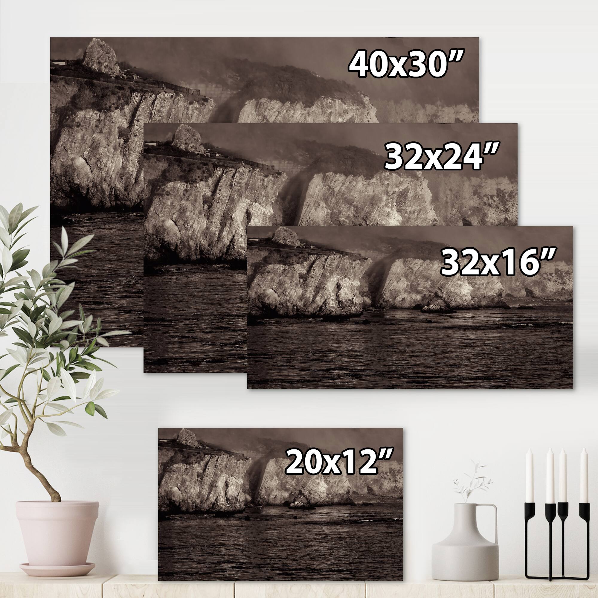 Designart - Gold Cliffs In The Fog - Modern Canvas Wall Art Print