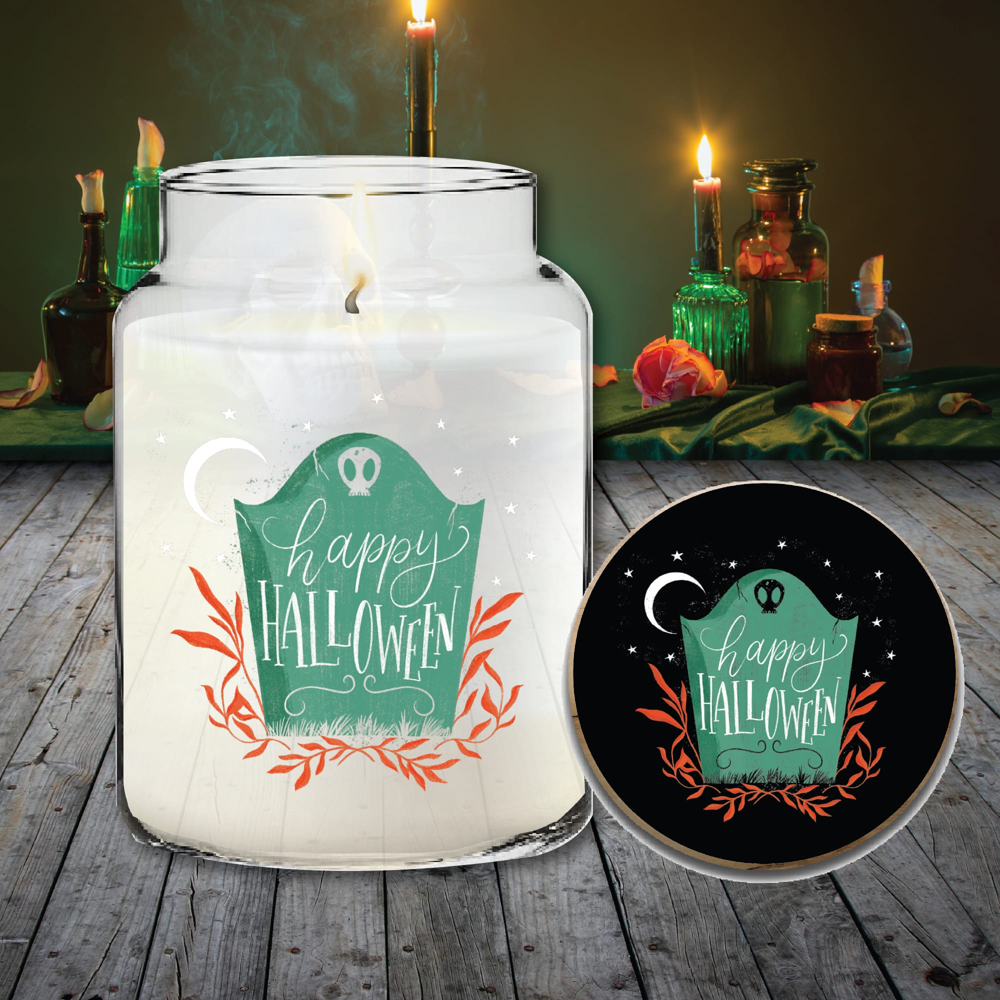 Courtside Market® 21oz. Cute Halloween I Cashmere & White Woods with Wooden Lid Soy Wax Candle