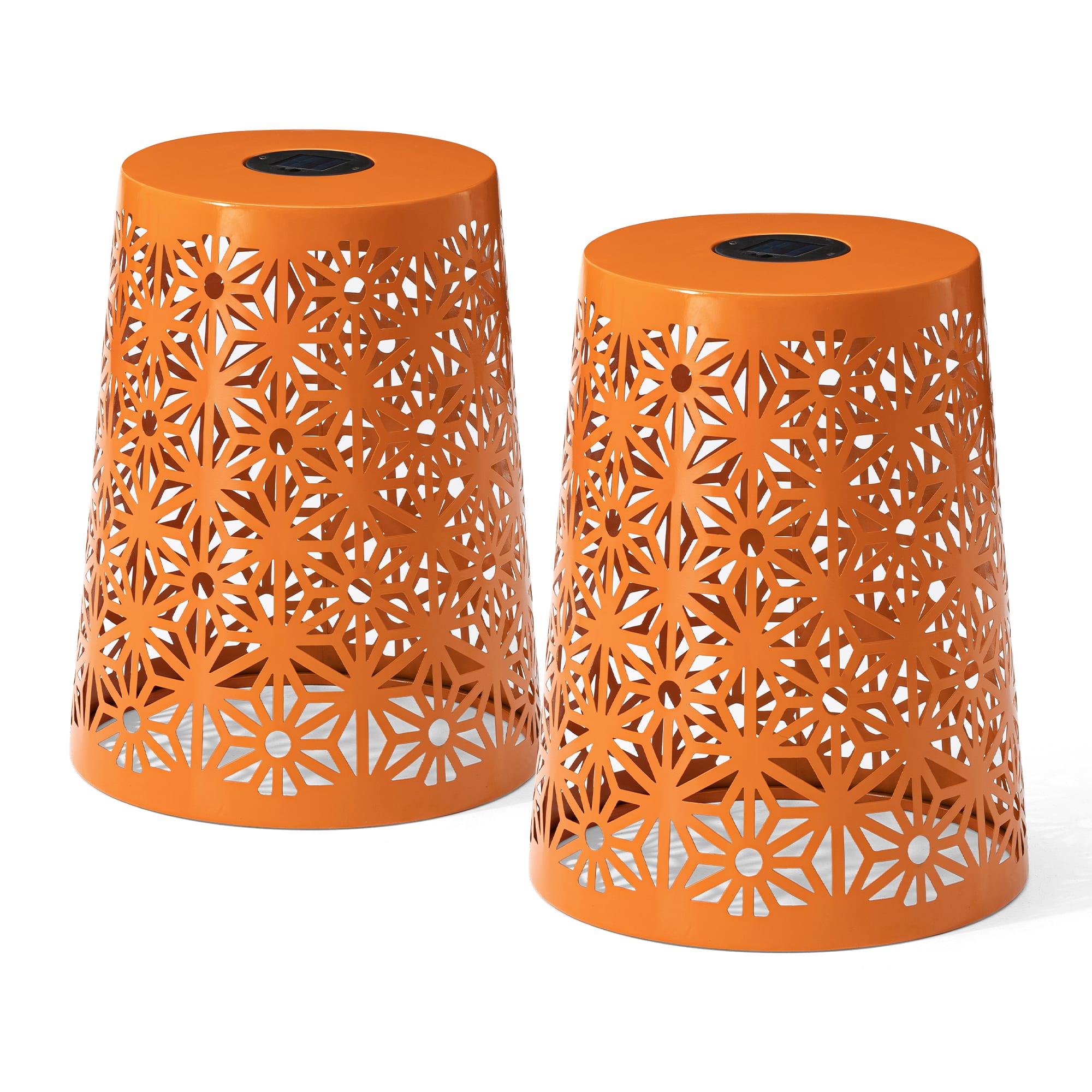 Glitzhome® 17.5" Iron Geometric Pattern Solar Garden Stool Set