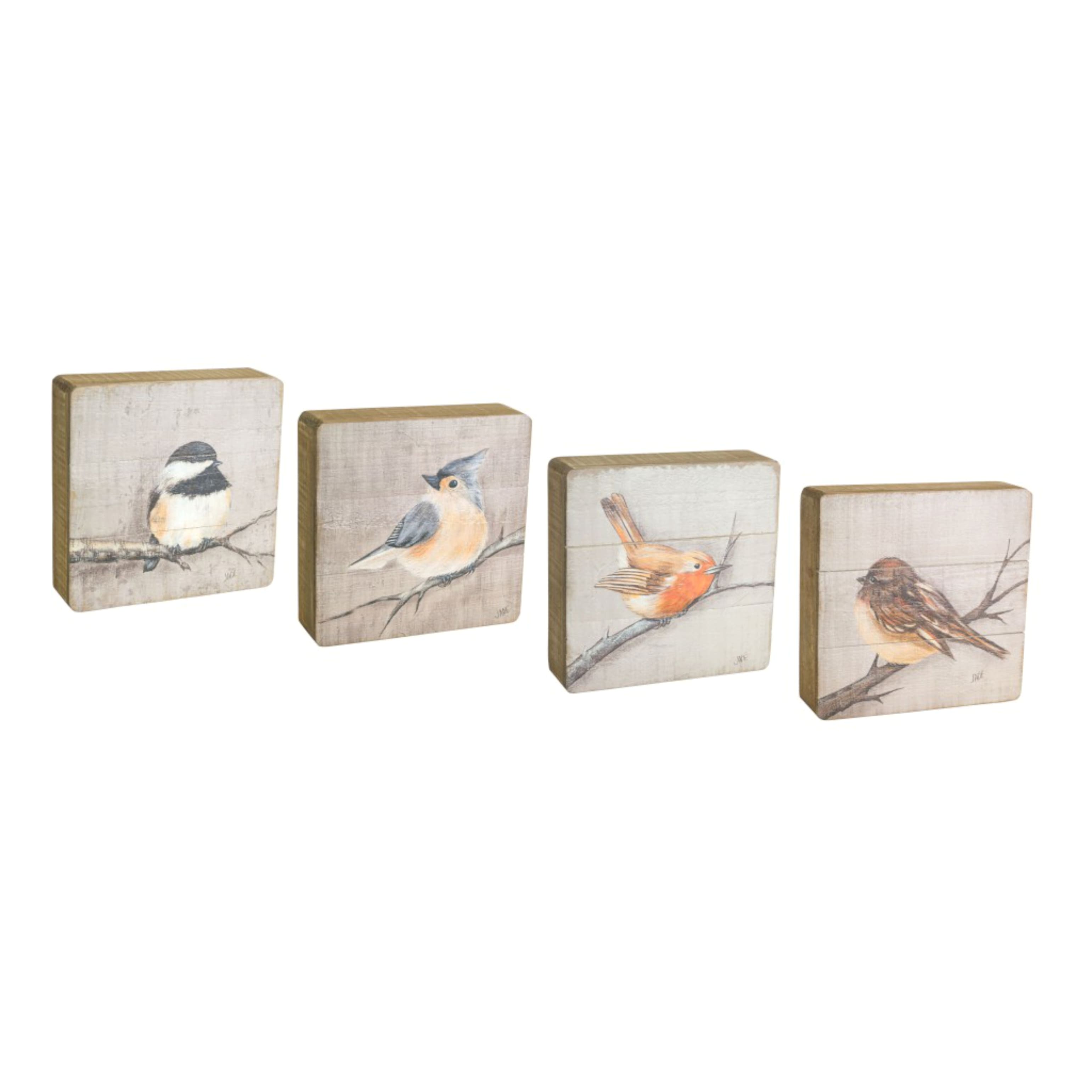8" Bird Wooden Plaque Set
