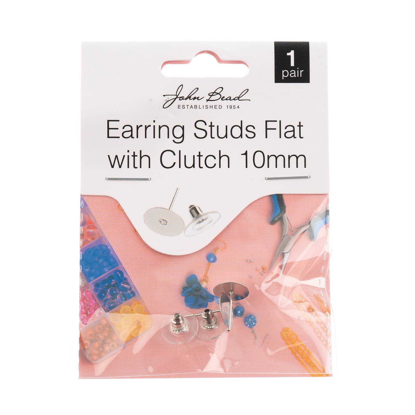 John Bead Must Have Findings 10mm Flat Earring Studs with Barrel Clutches