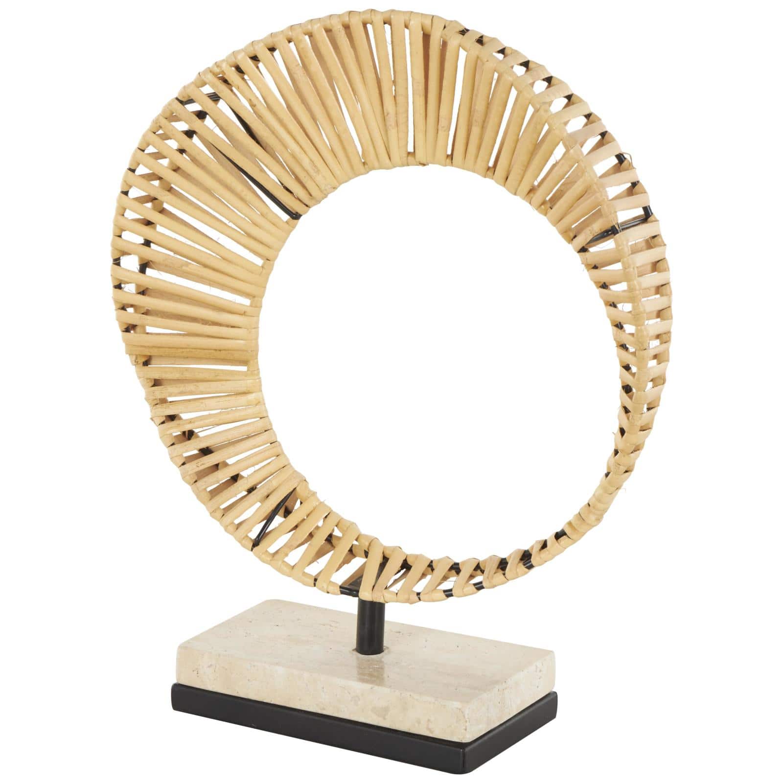 12.5" Brown Abstract Handmade Mobius Strip Sculpture with White Marble Base