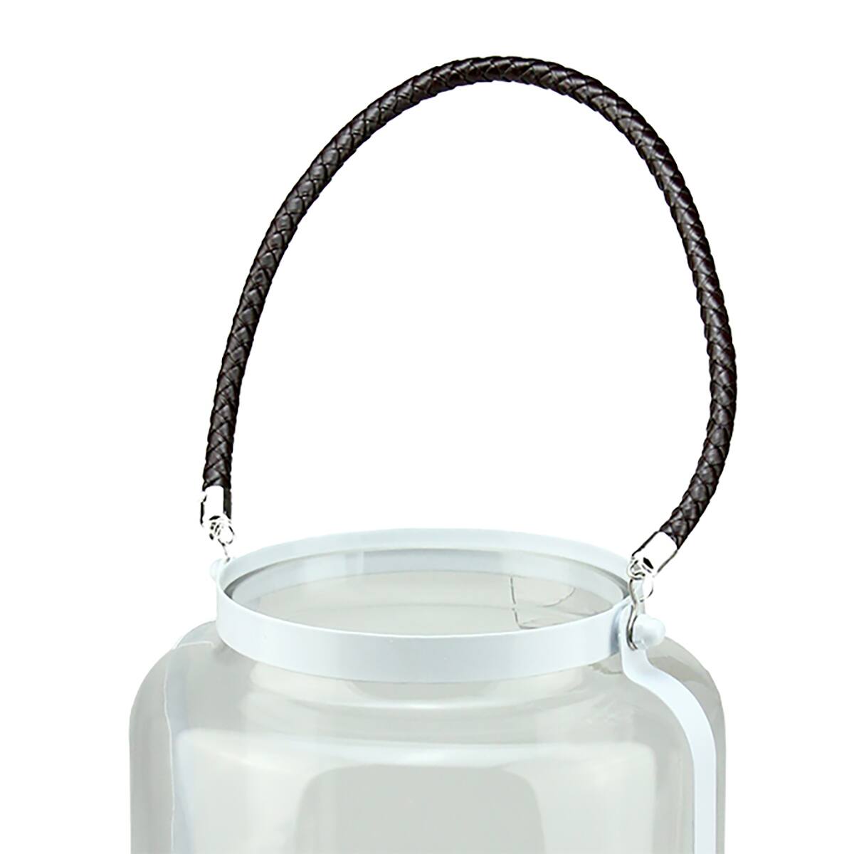 17" White Framed Glass Pillar Candle Holder Lantern