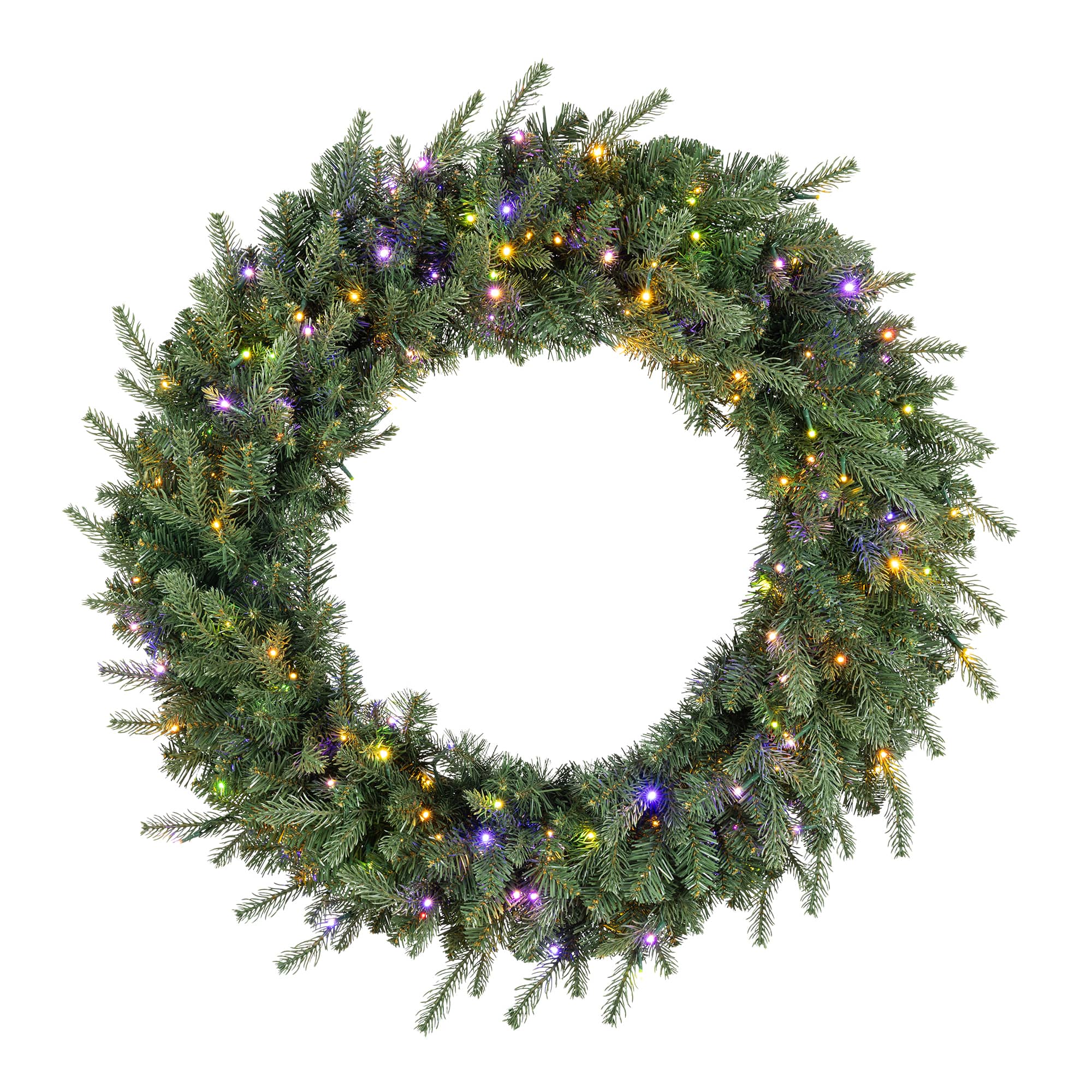 Glitzhome® 32" Pre-Lit Pine Wreath with White & Multi-Color Twinkling Lights, 10 Functions