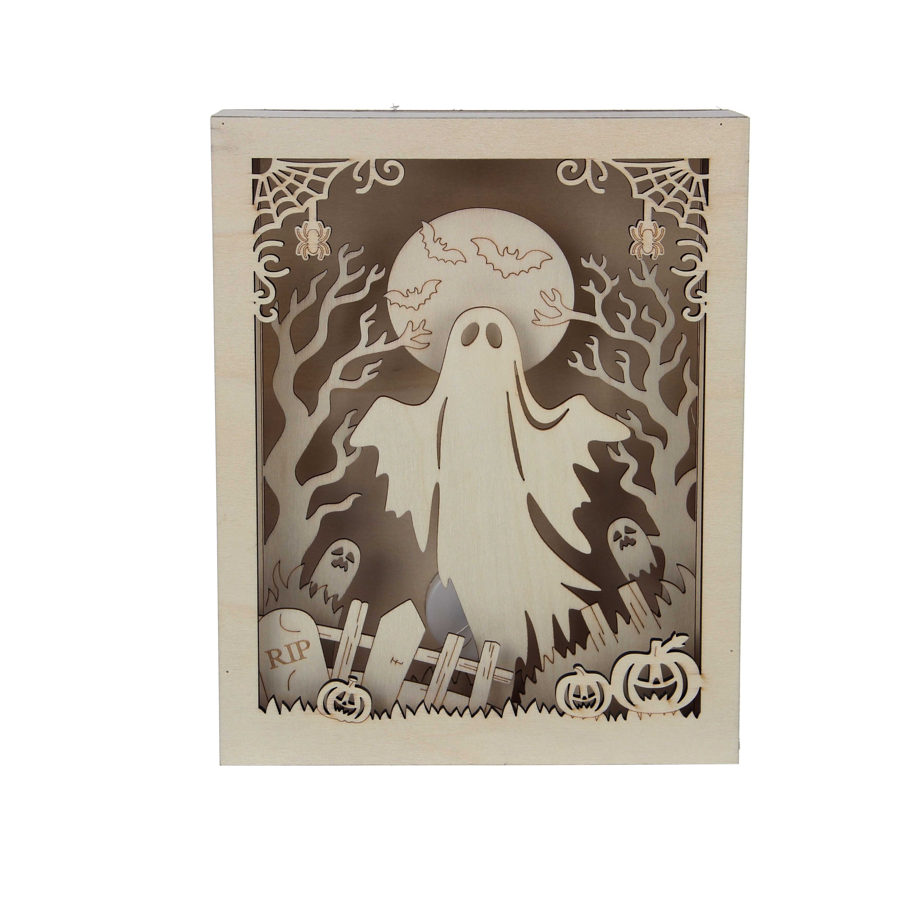 8.75" Graveyard Ghost Shadow Box DIY LED Wood Décor by Make Market®