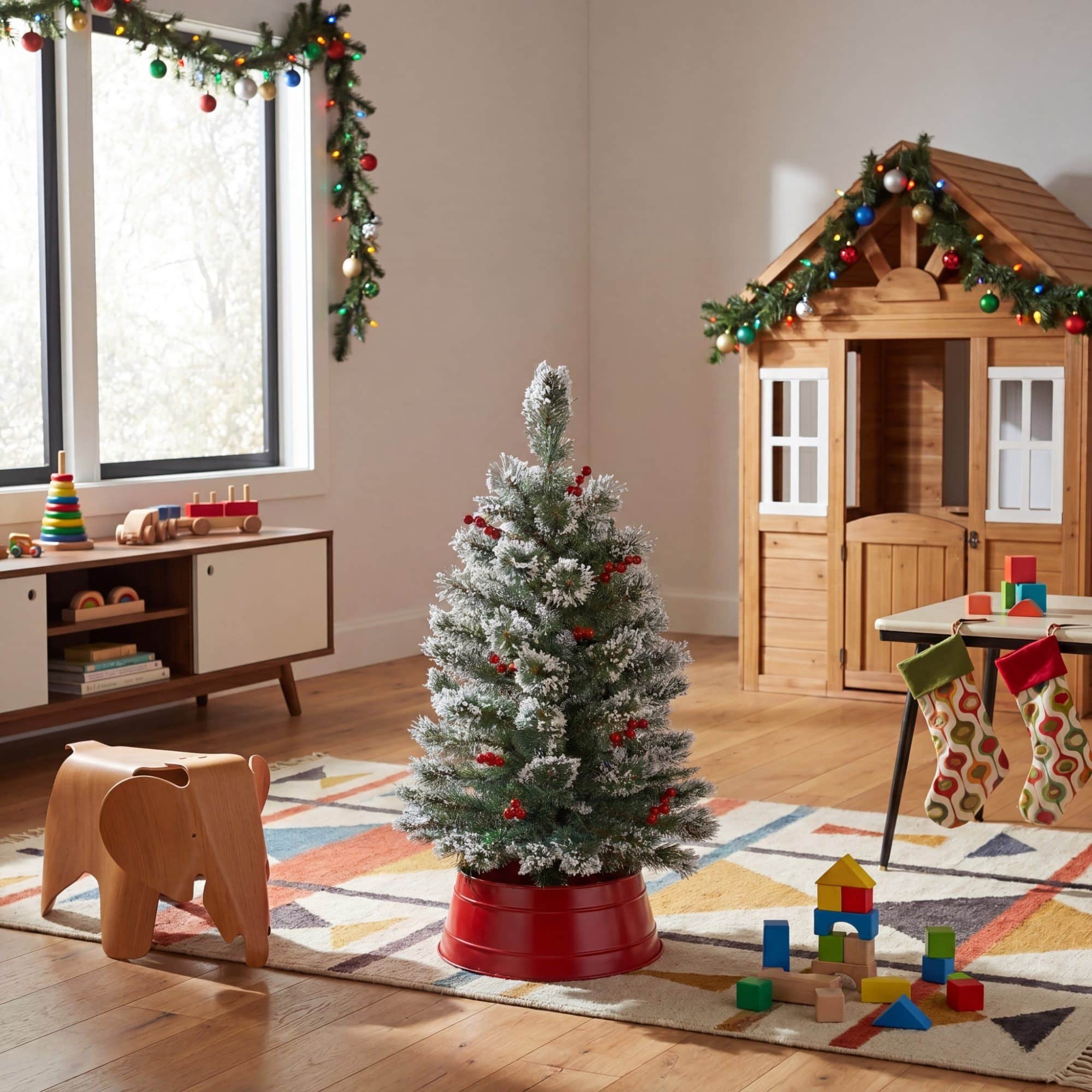 Nearly Natural 3ft. Unlit Artificial Frosted Swiss Pine Christmas Tree with Berries