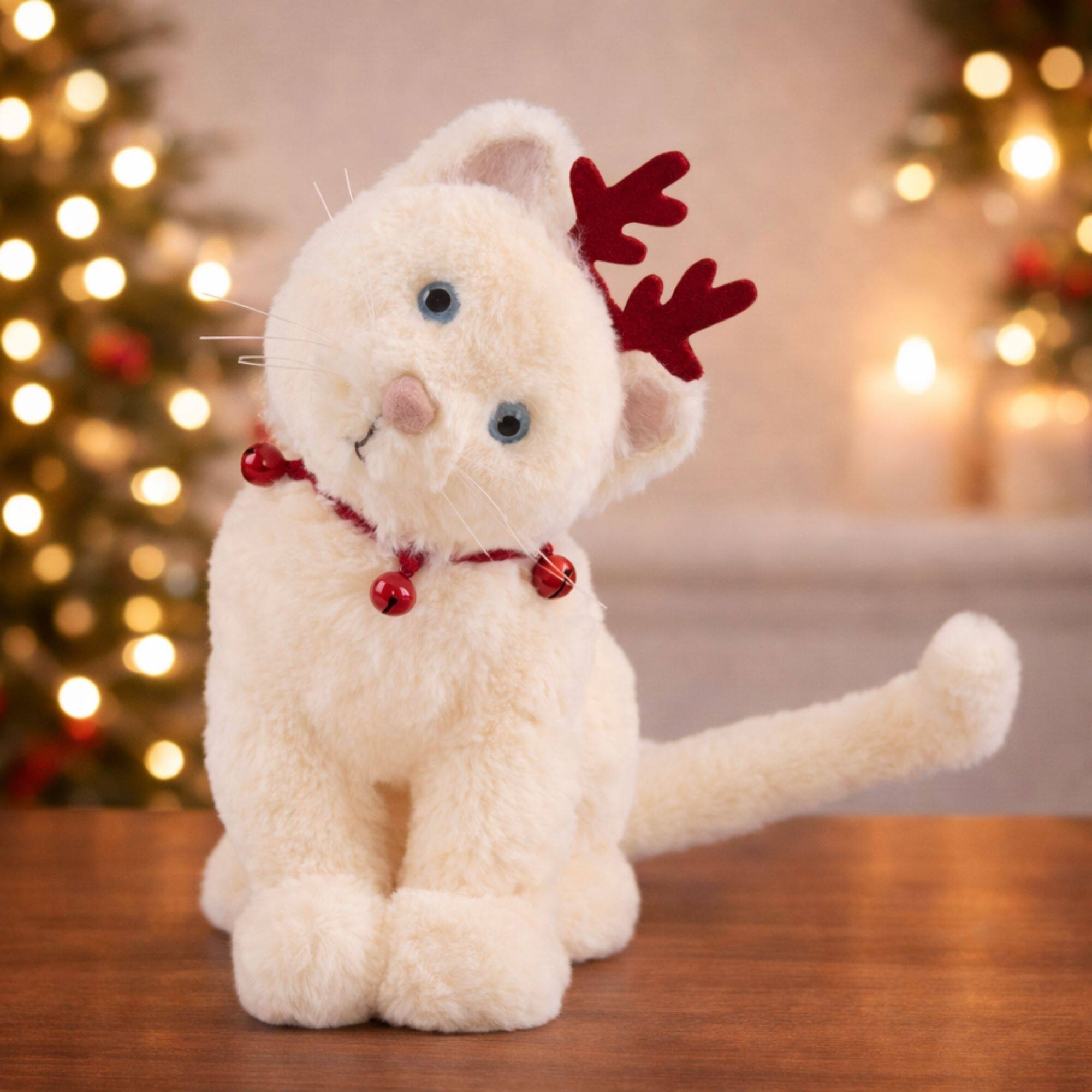 Melrose 9.75" Christmas Cat with Antlers Plush Figurine