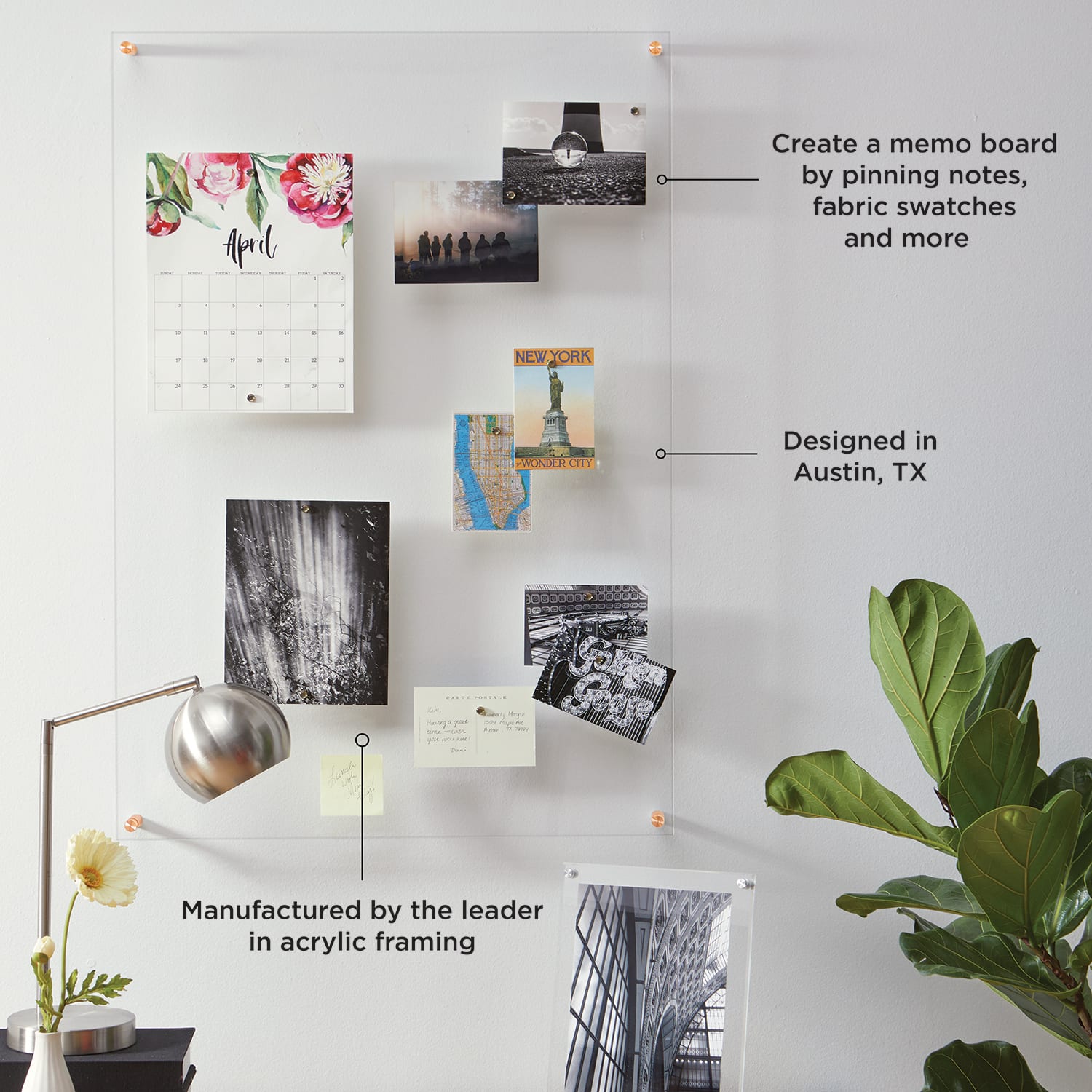 Wexel Art Easy Change Memo Board + Magnets with Gold Hardware