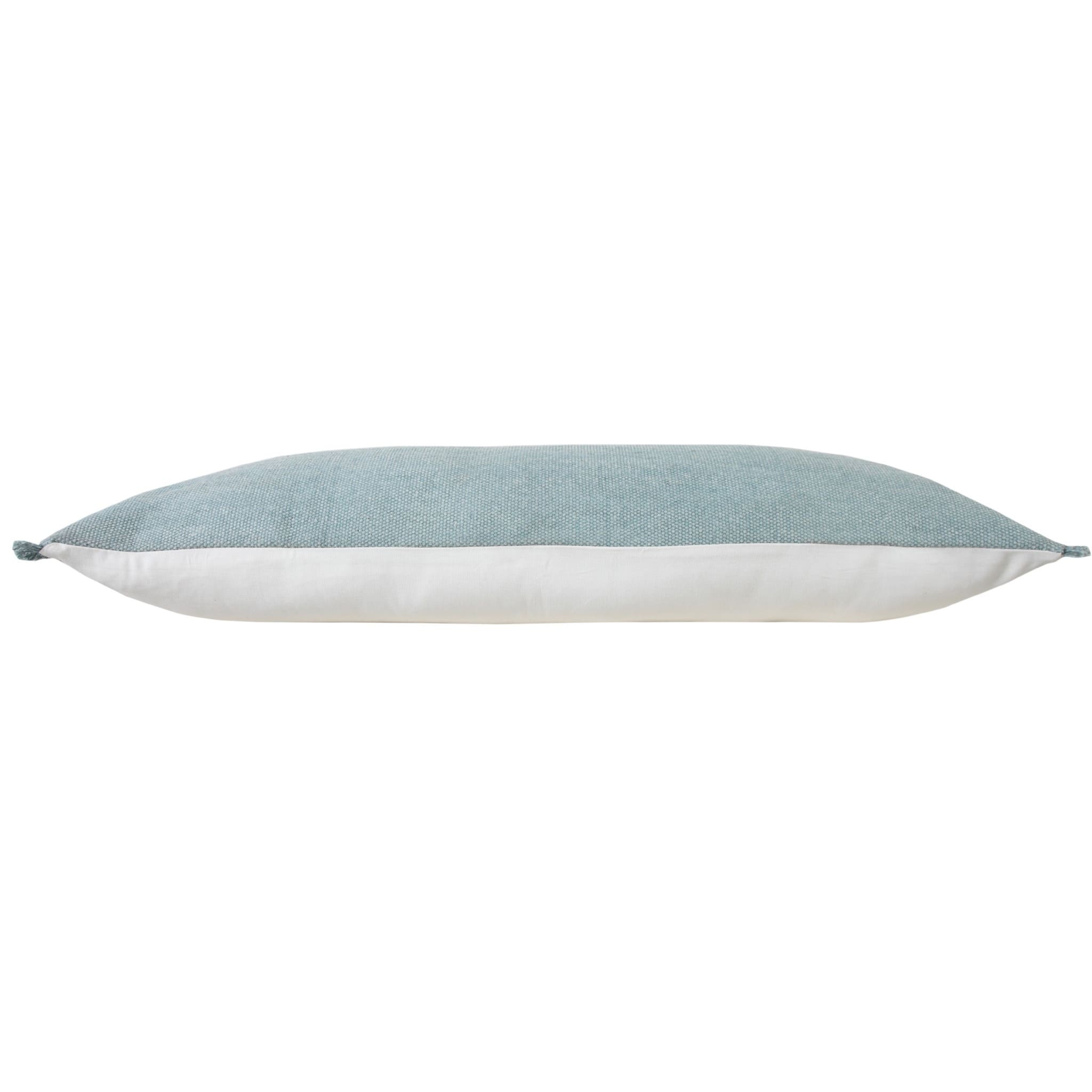 HomeRoots 14" x 36" Light Blue Cotton Lumbar Fringe Throw Pillow