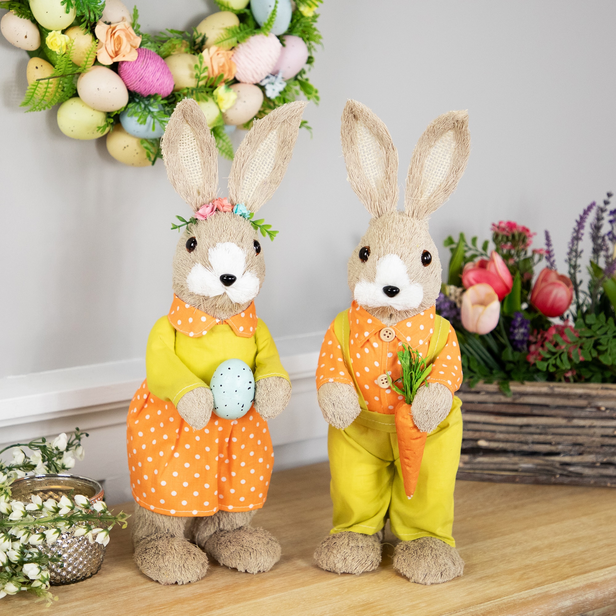 16" Orange & Green Standing Boy Rabbit with Carrot Easter Figure