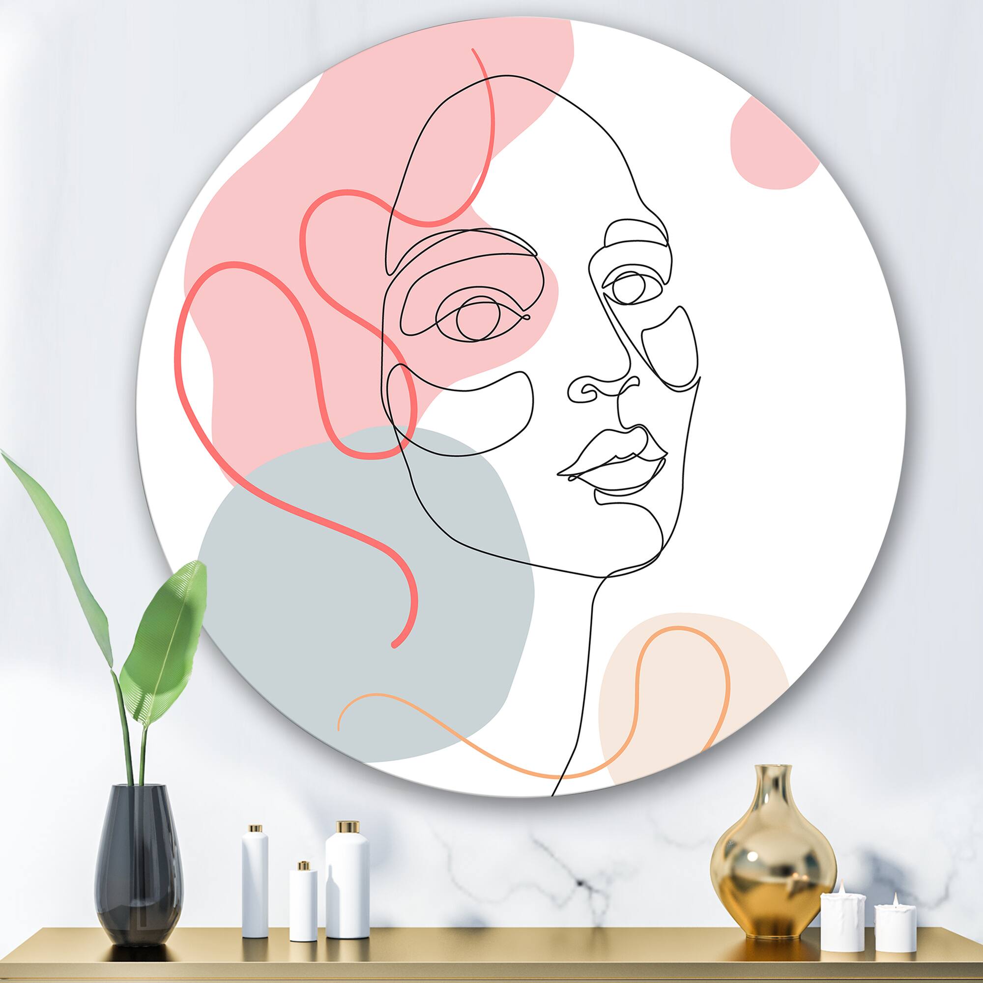 Designart - One Line Drawing of Young Woman In Pastel Tones