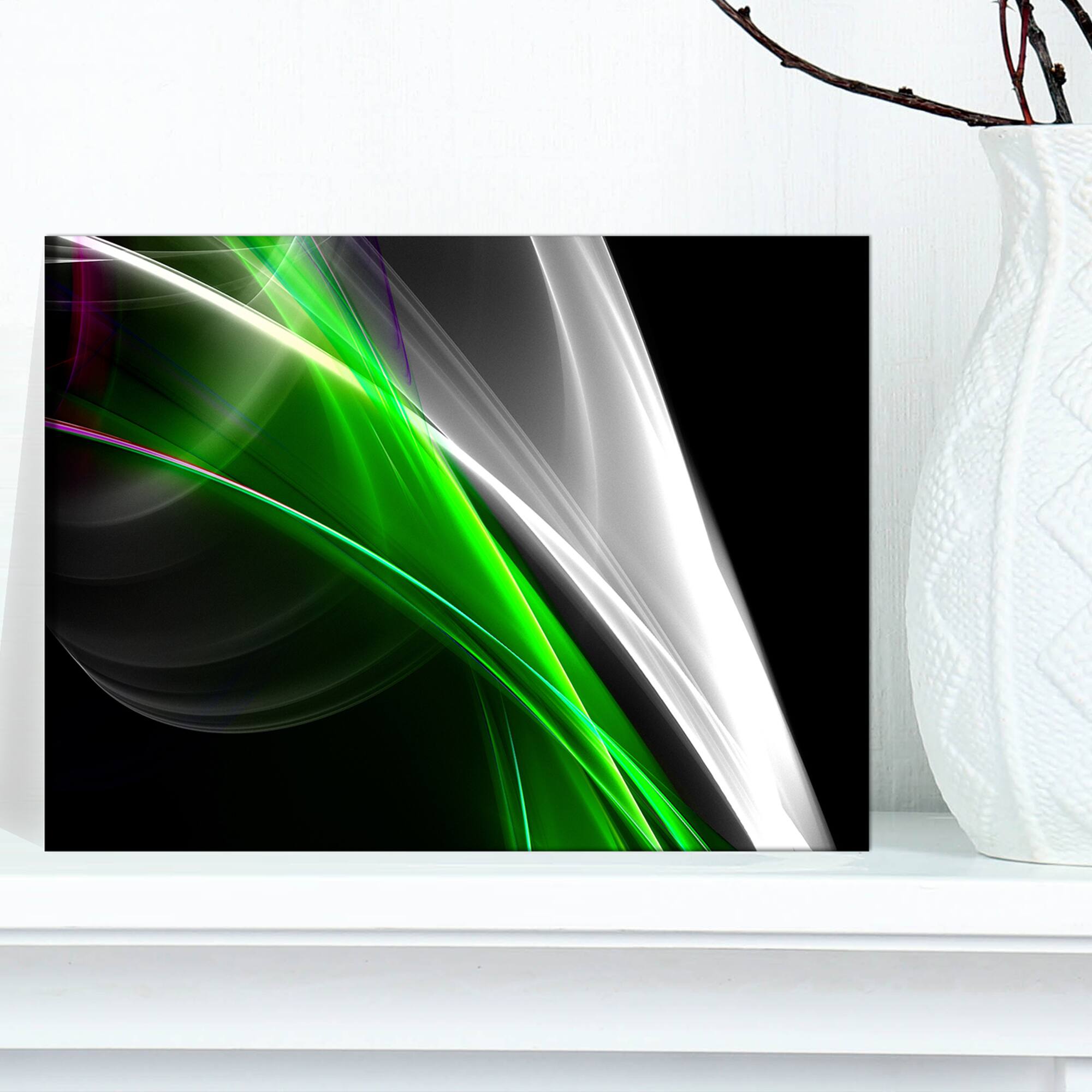 Designart - Fractal Lines Green White