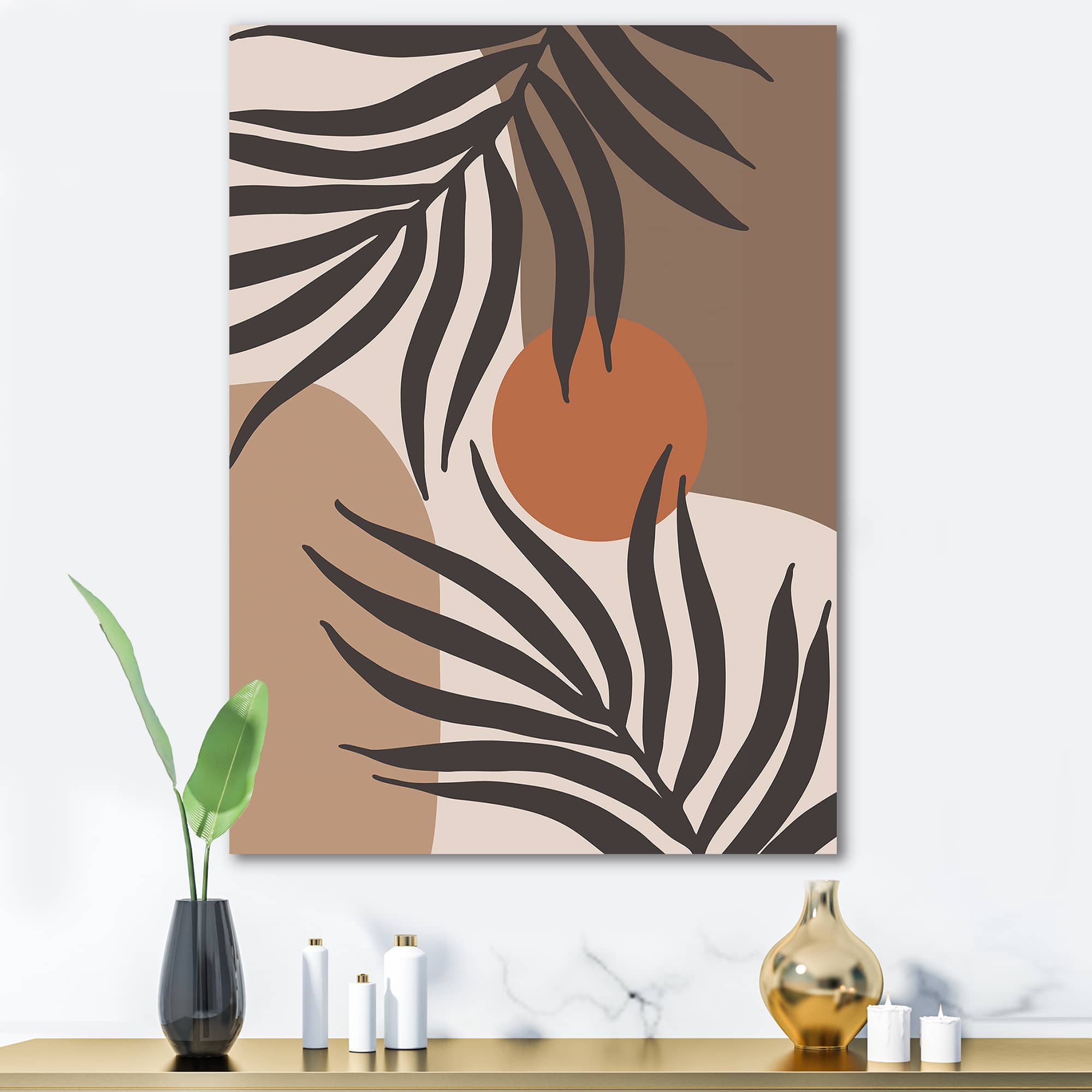 Designart - Moon & Sun Shapes In Retro Terracotta Tones III - Modern Canvas Wall Art Print