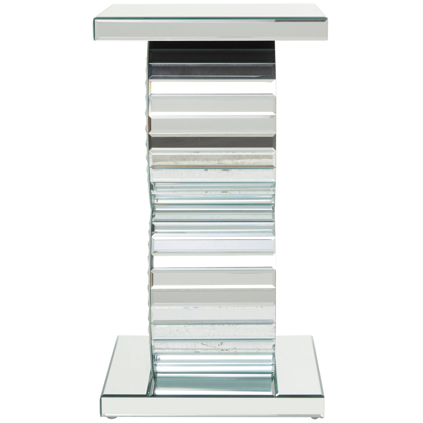Silver Wood Mirrored Accent Table with Crystal Embellishment 16" x 16" x 28"