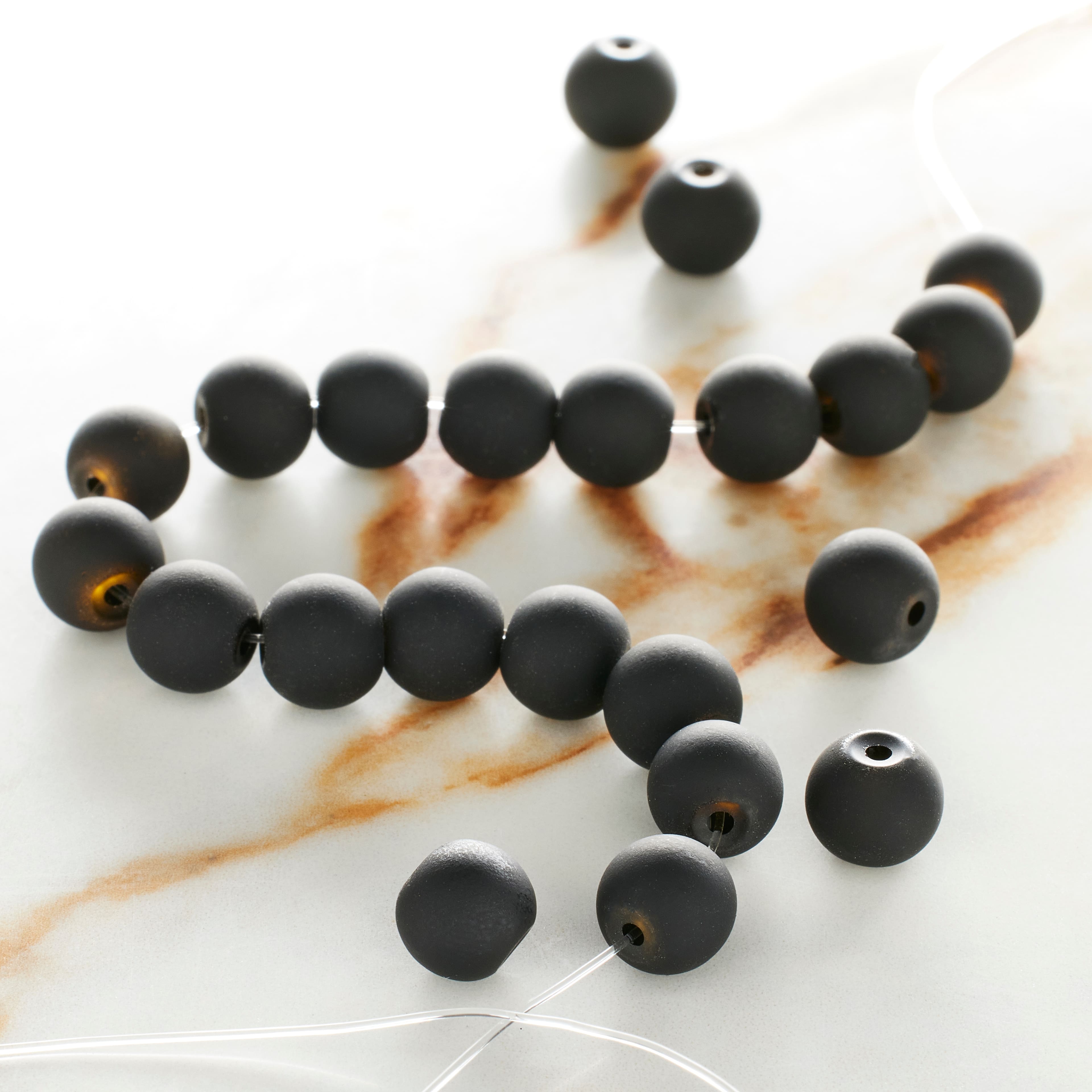 8mm Black Round Rubber Coated Glass Beads by Bead Landing™