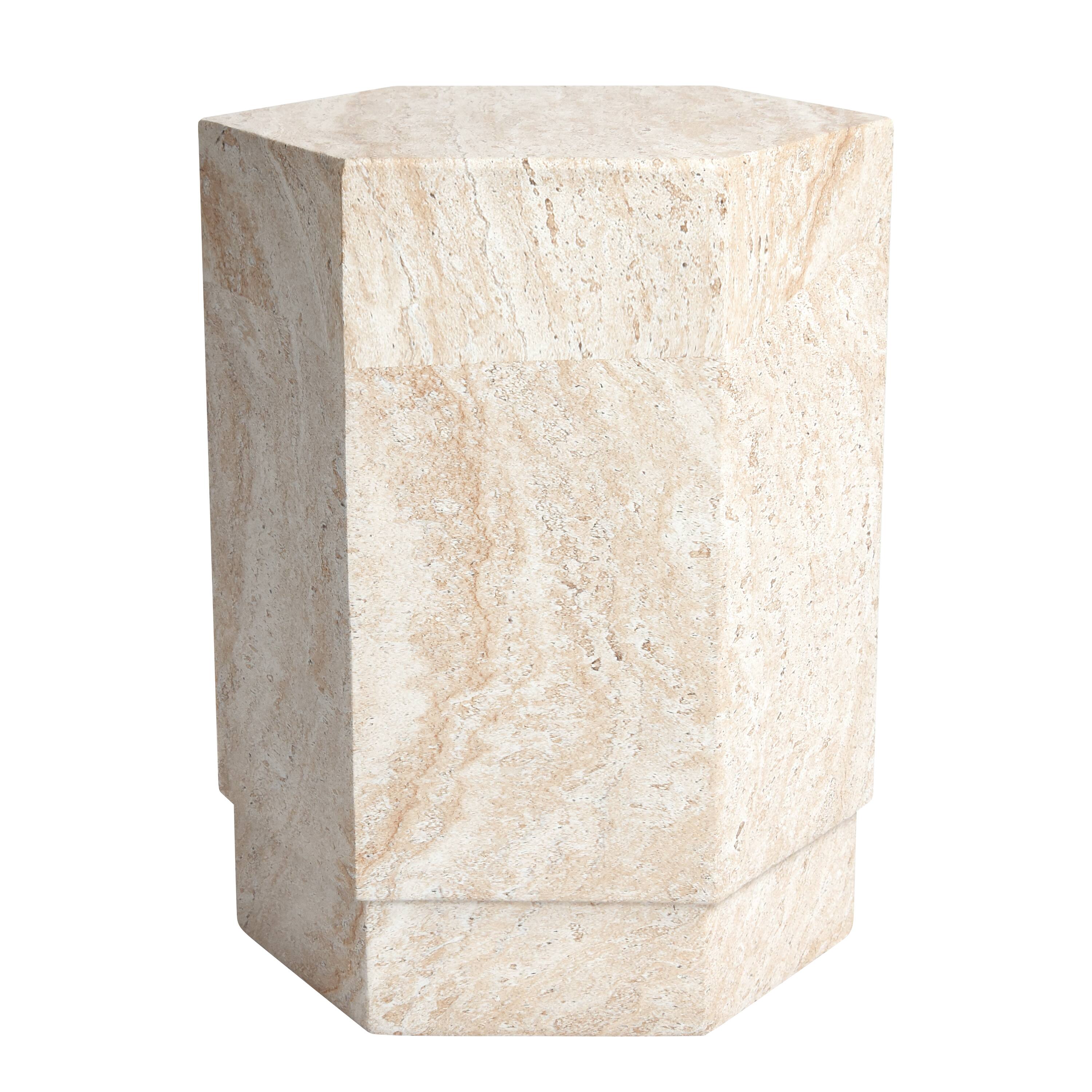Empire Art Direct 18" Hexagonal Travertine Finish Side Accent Table