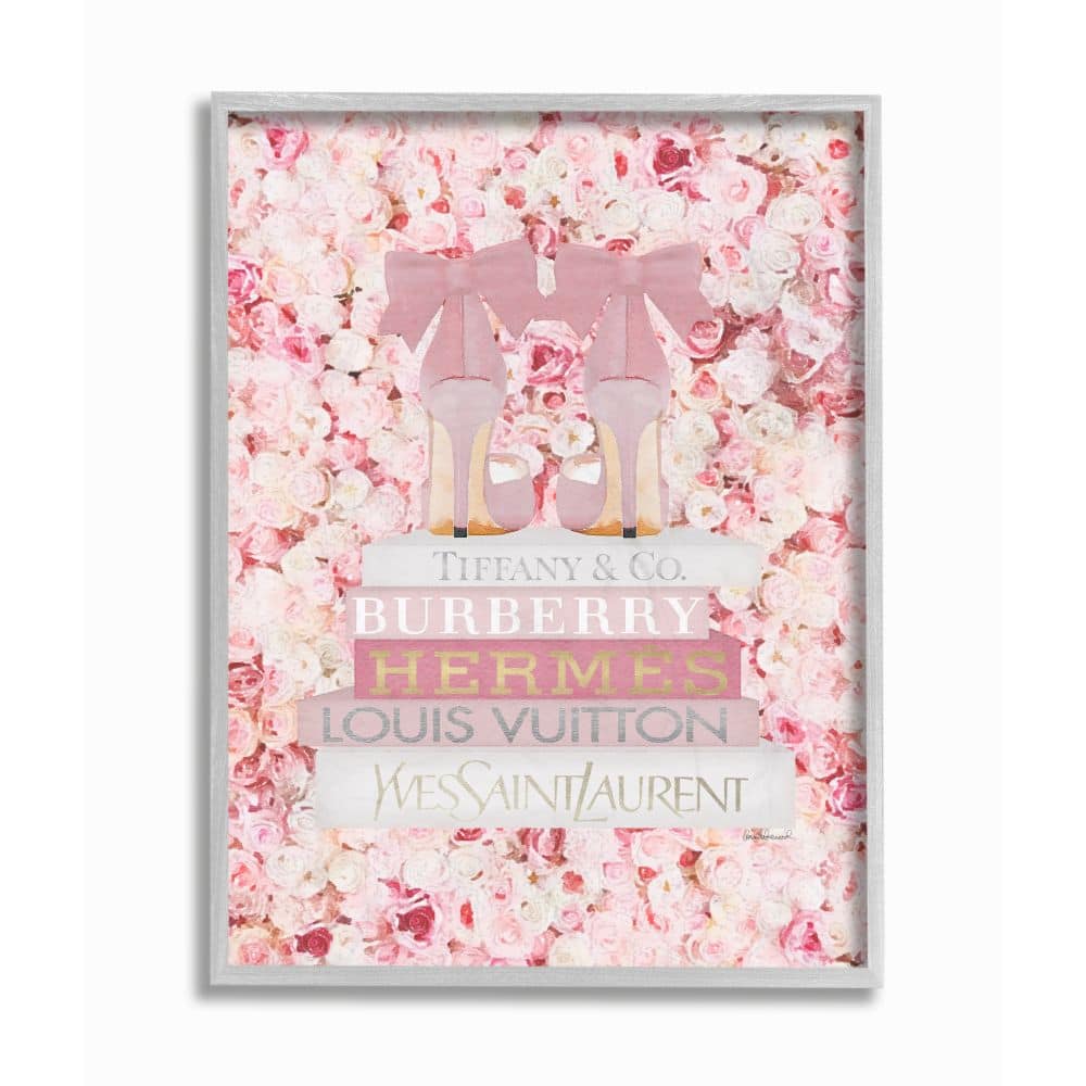 Stupell Industries Pink Fashion Heals with Glam Books and Rose Details Framed Wall Art