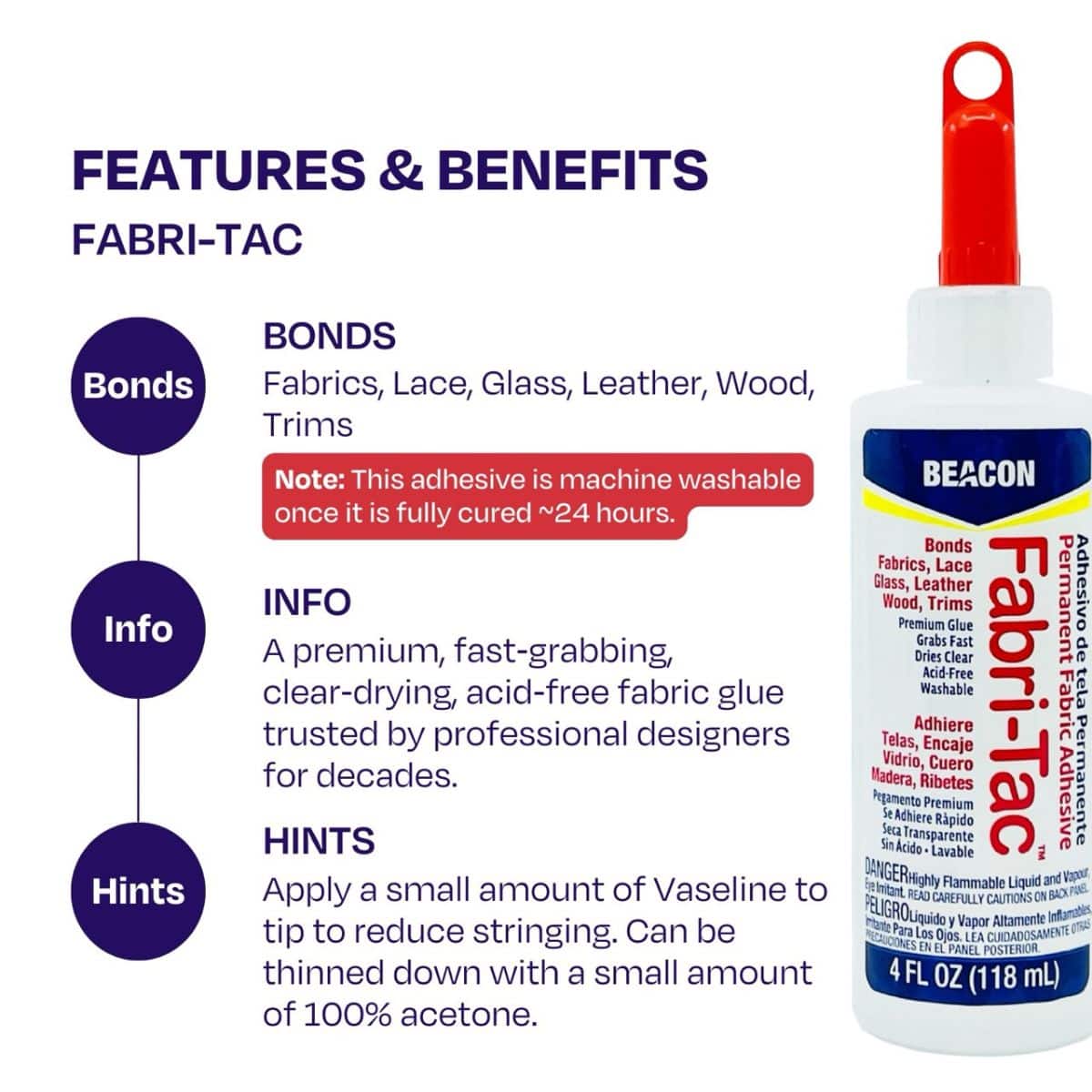 Beacon Fabri-Tac™ Premium Fabric Glue, 2oz.