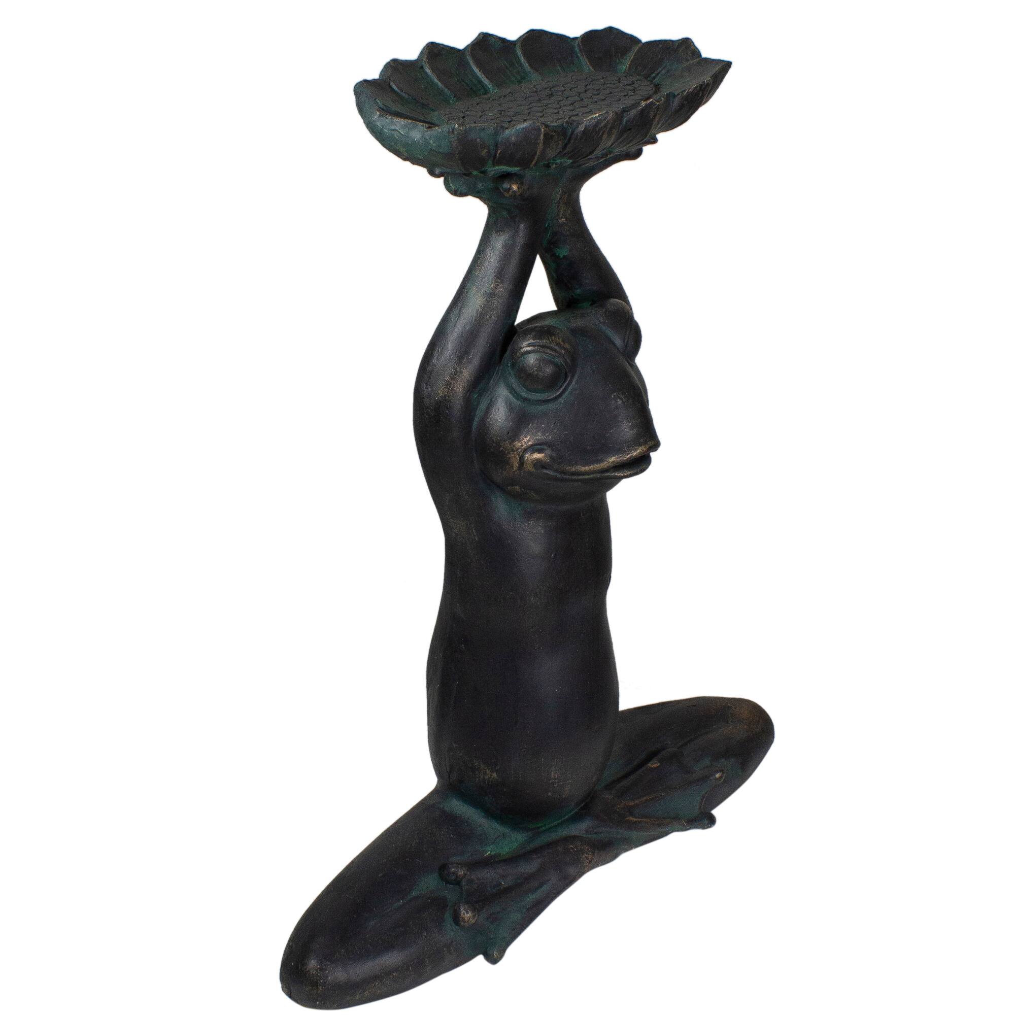 22.25" Gray Yoga Frog With Bird Feeder Outdoor Garden Statue