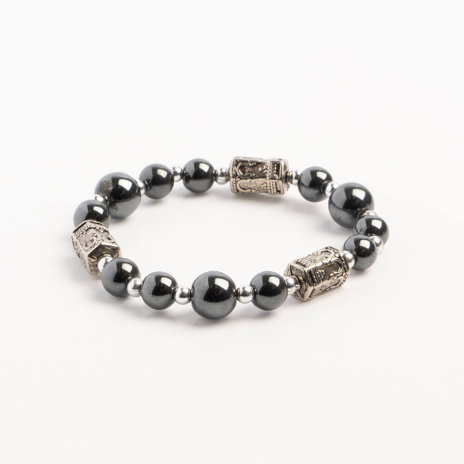 John Bead Hematite Black Natural Stone Stretch Bracelet