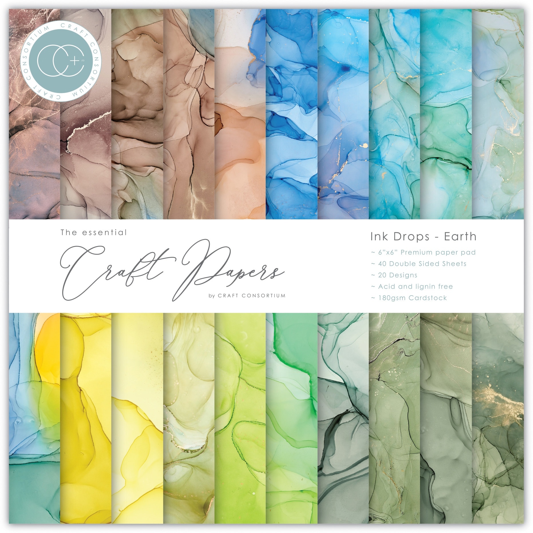 Craft Consortium Ink Drops Earth Double-Sided Paper Pad, 6" x 6"
