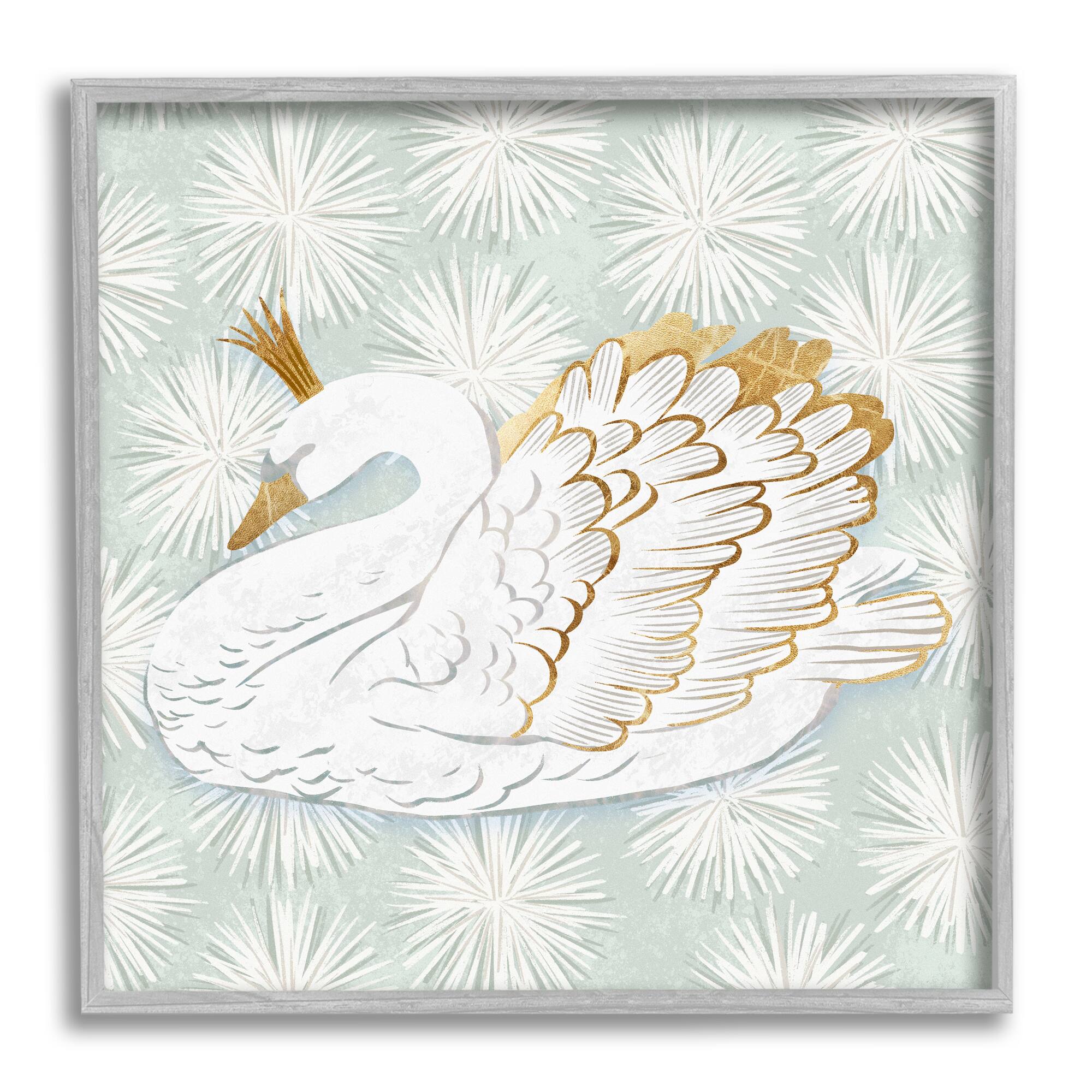 Stupell Industries Winter Holiday Swan Pattern Framed Giclee Art