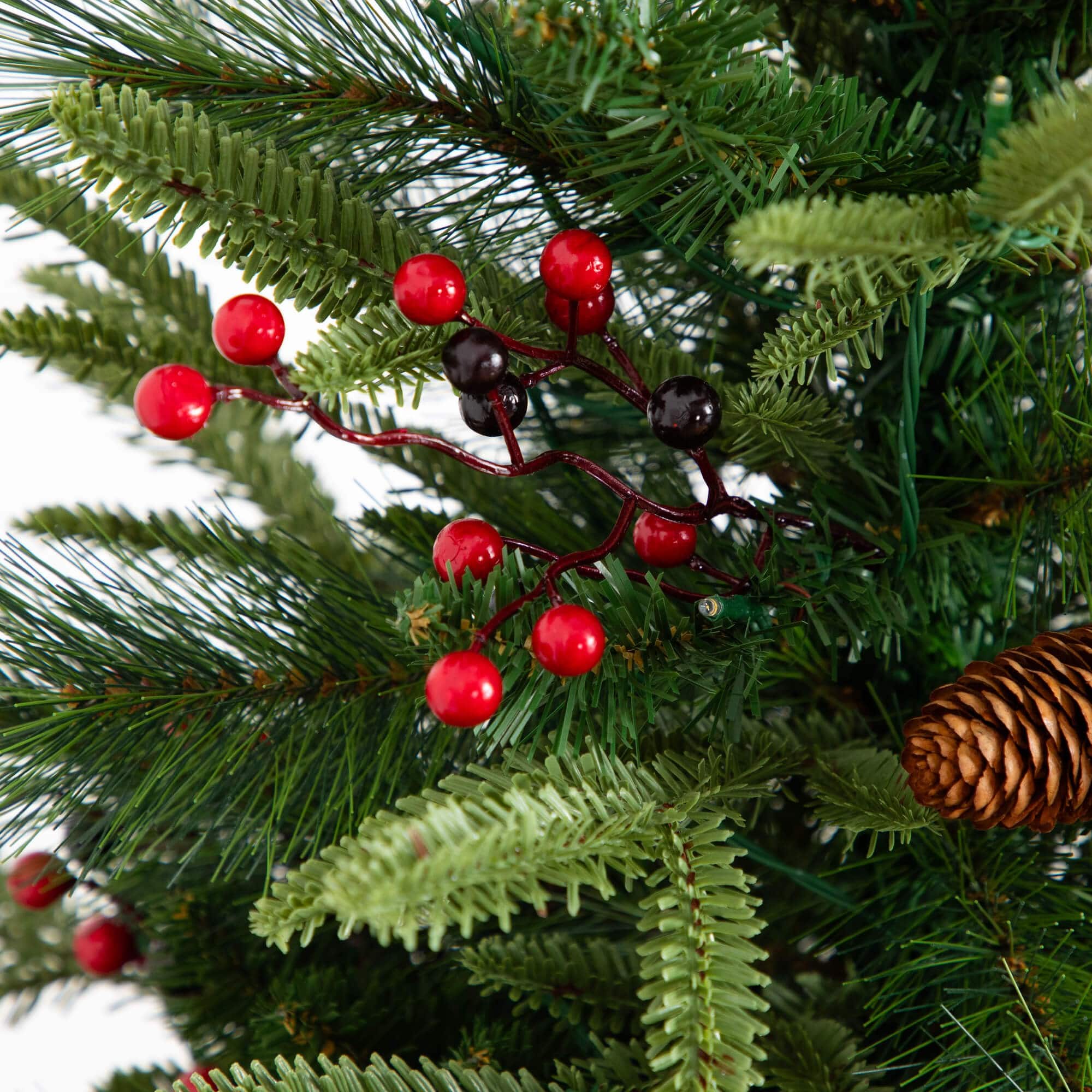 5 Piece Pre-Lit Norfolk Pine Artificial Tree, Garland and Wreath Set with Warm White LED Lights and Decorative Pots