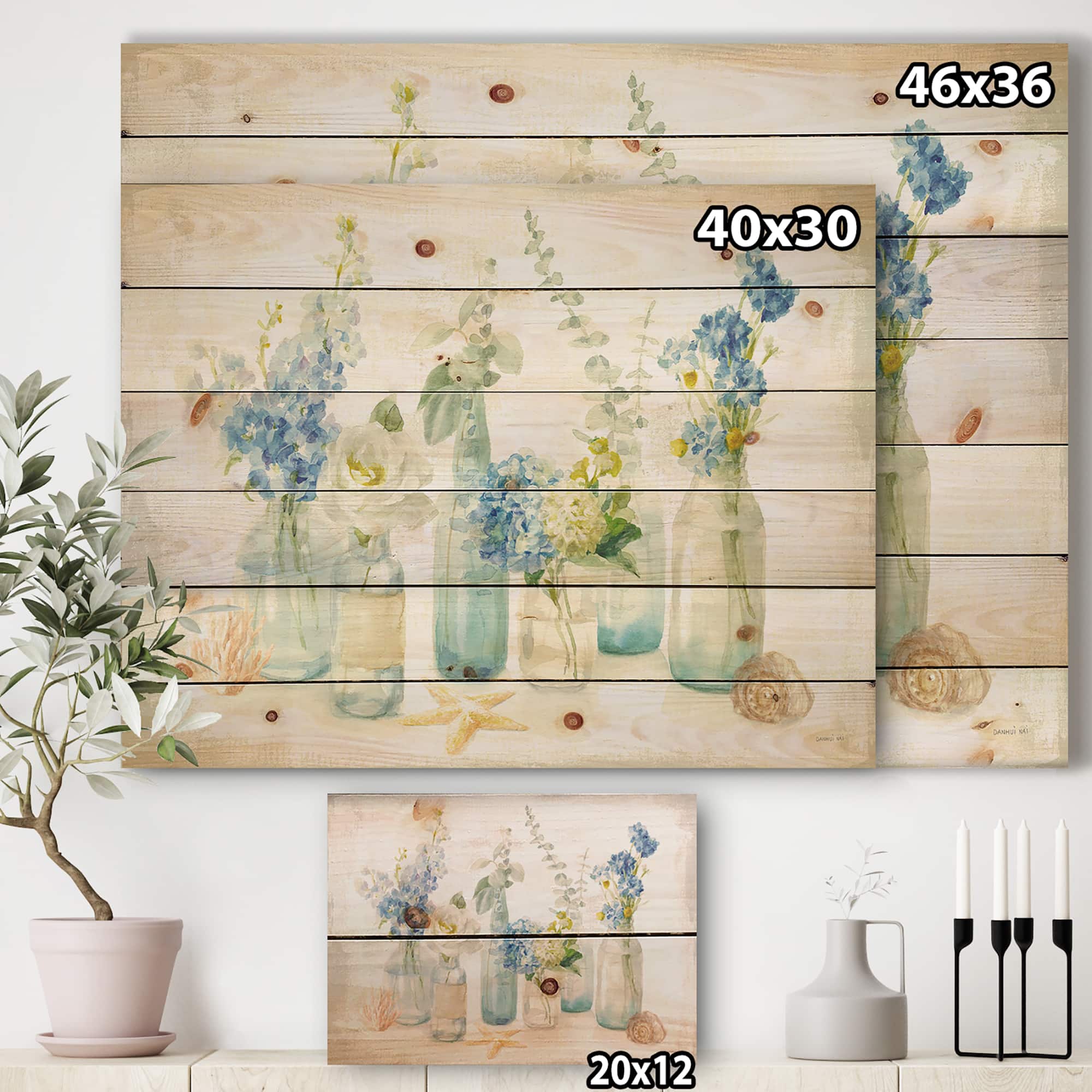 Designart - Cottage Florals I - Farmhouse Print on Natural Pine Wood