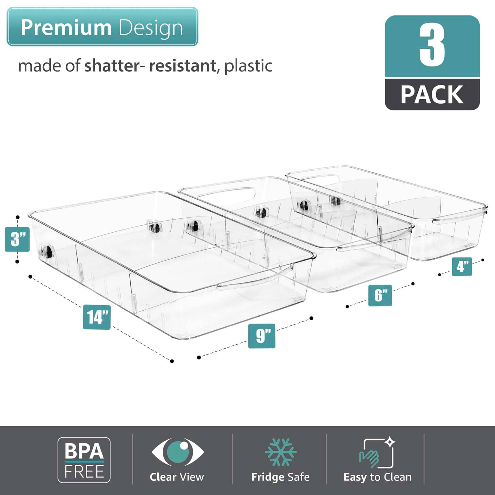 Sorbus Clear Organizing Bins on Wheels with Removable Dividers Set