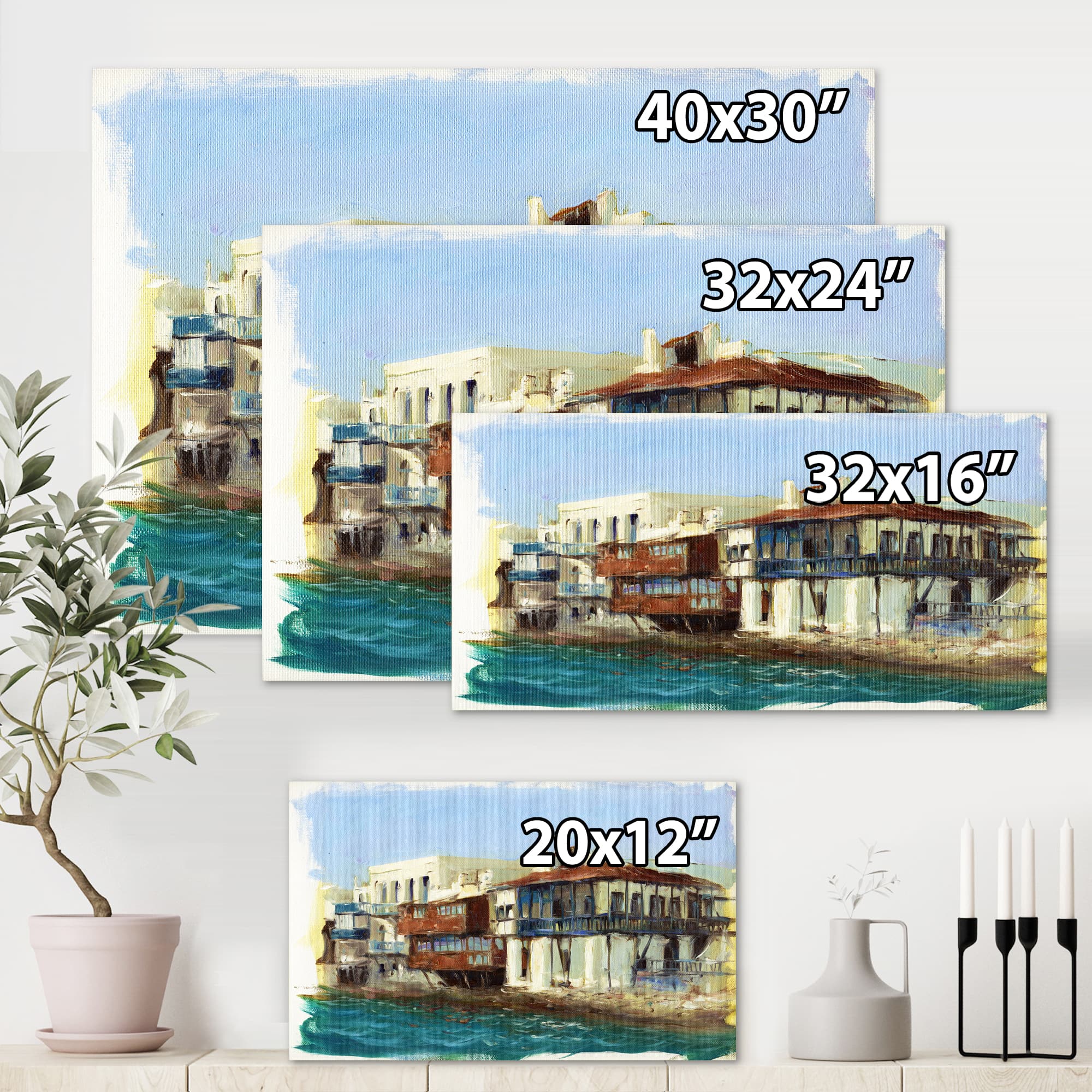 Designart - Old Houses On The Island of Mykonos Greece - Nautical & Coastal Canvas Wall Art Print