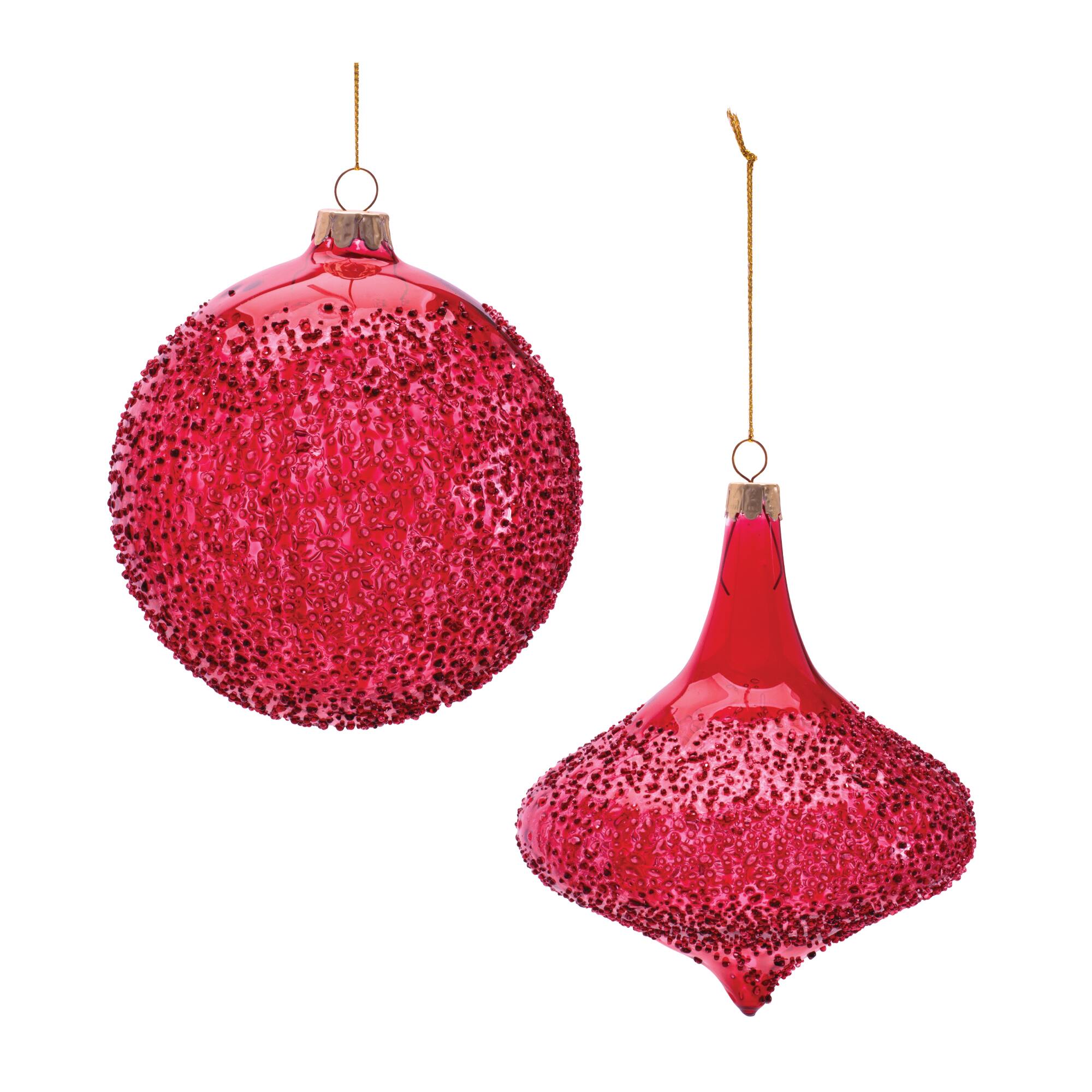 Melrose Red Beaded Glass Ball & Onion Ornaments Set