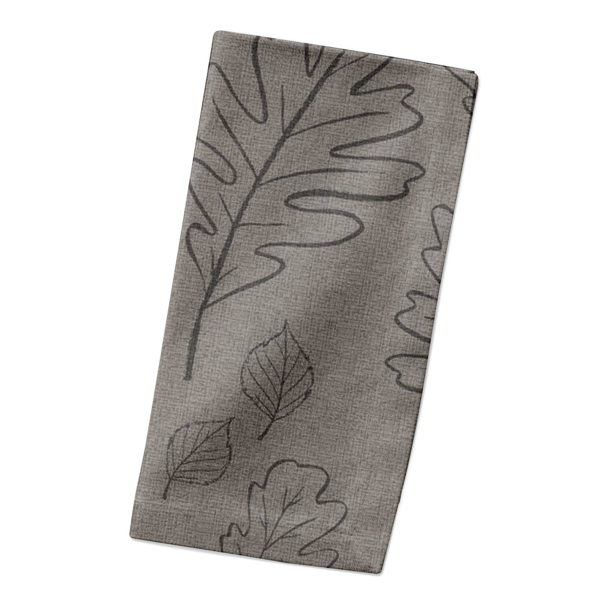 Gray Large Leaf Pattern Cotton Twill Napkin