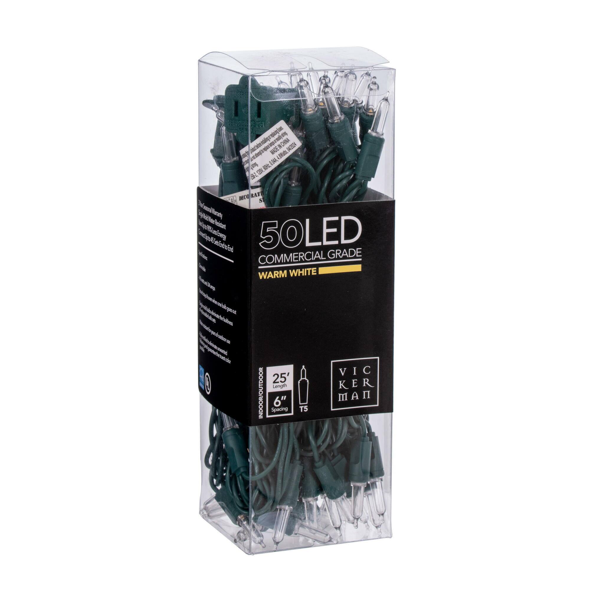 Vickerman 50ct. LED Warm White Christmas Single Mold Light Strand on Green Wire