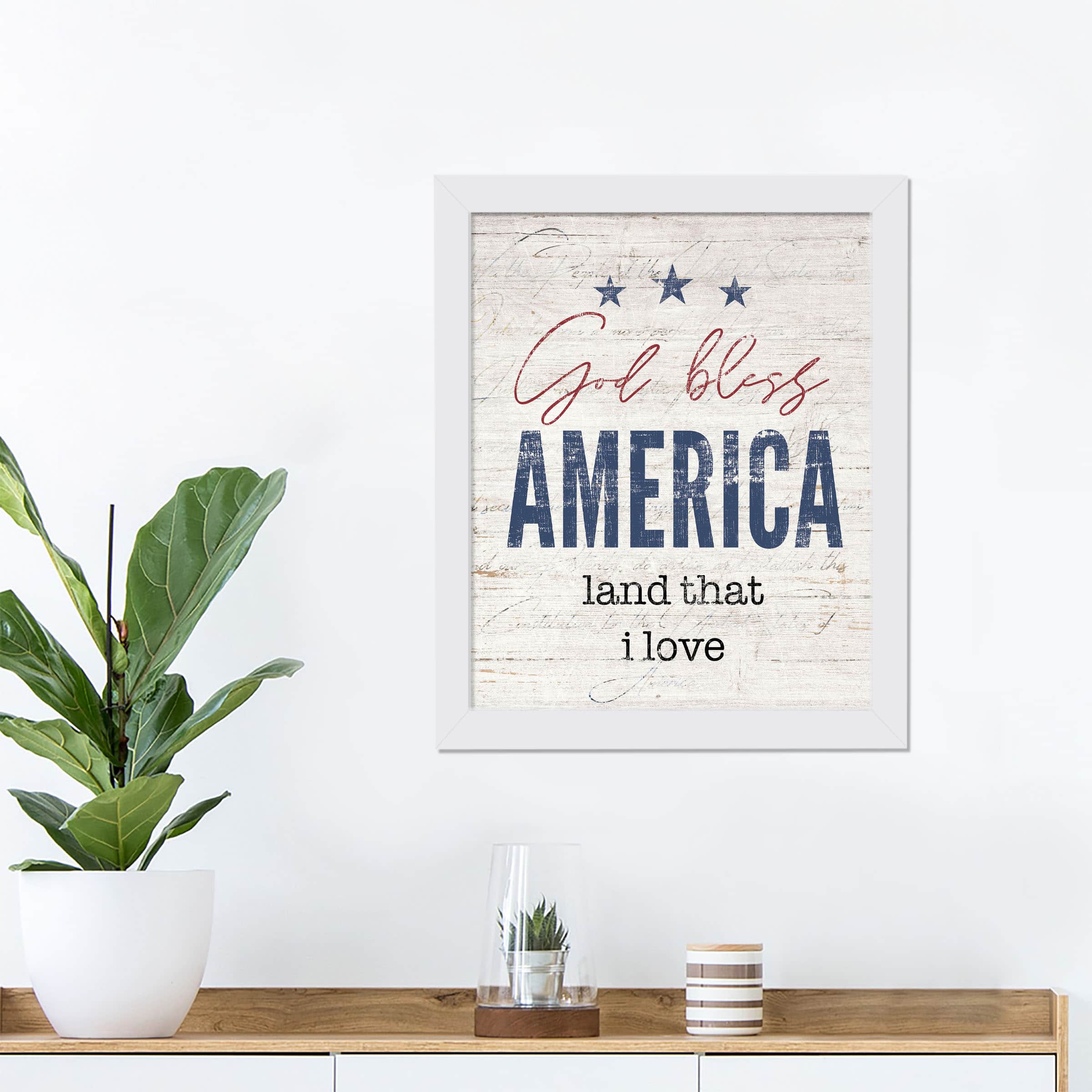 God Bless America White Framed Print Under Plexiglass