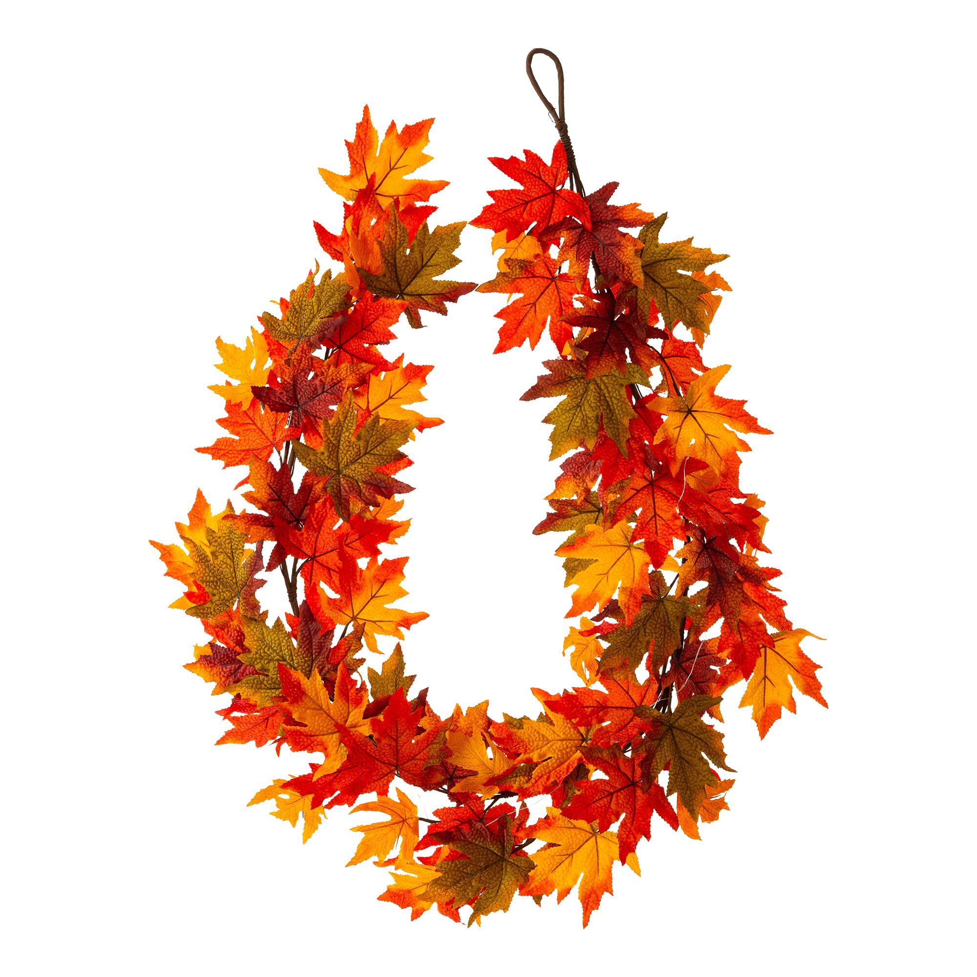 Glitzhome® 6ft. Fall Lighted Maple Leaves Garland with Timer