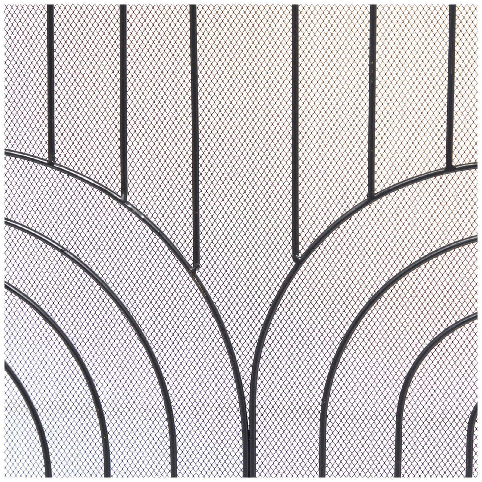 Black Metal Art Deco 3-Panel Fireplace Screen