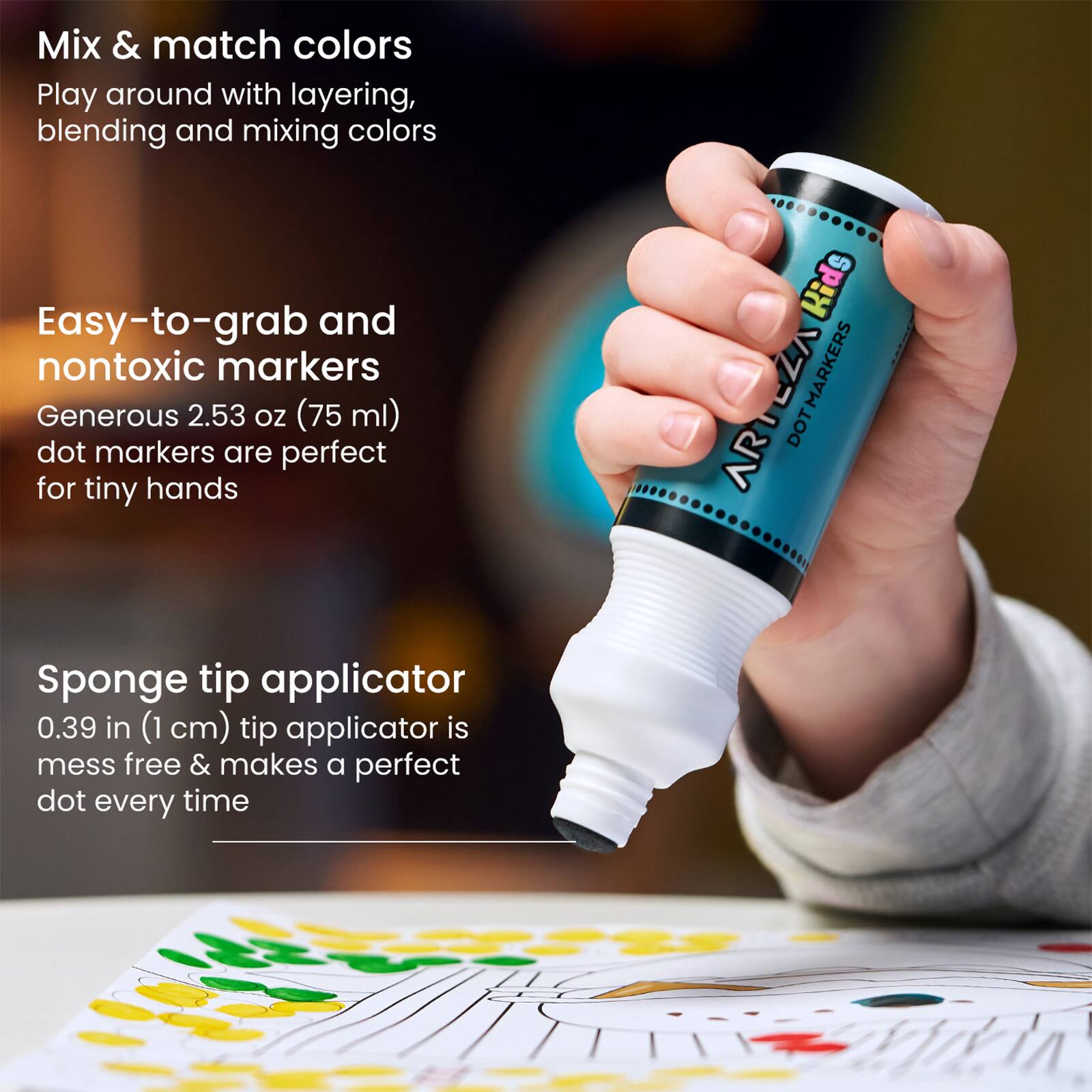 Arteza® Kids Dot Markers 75ml, Activities Dot Marker Book, 7 Pieces
