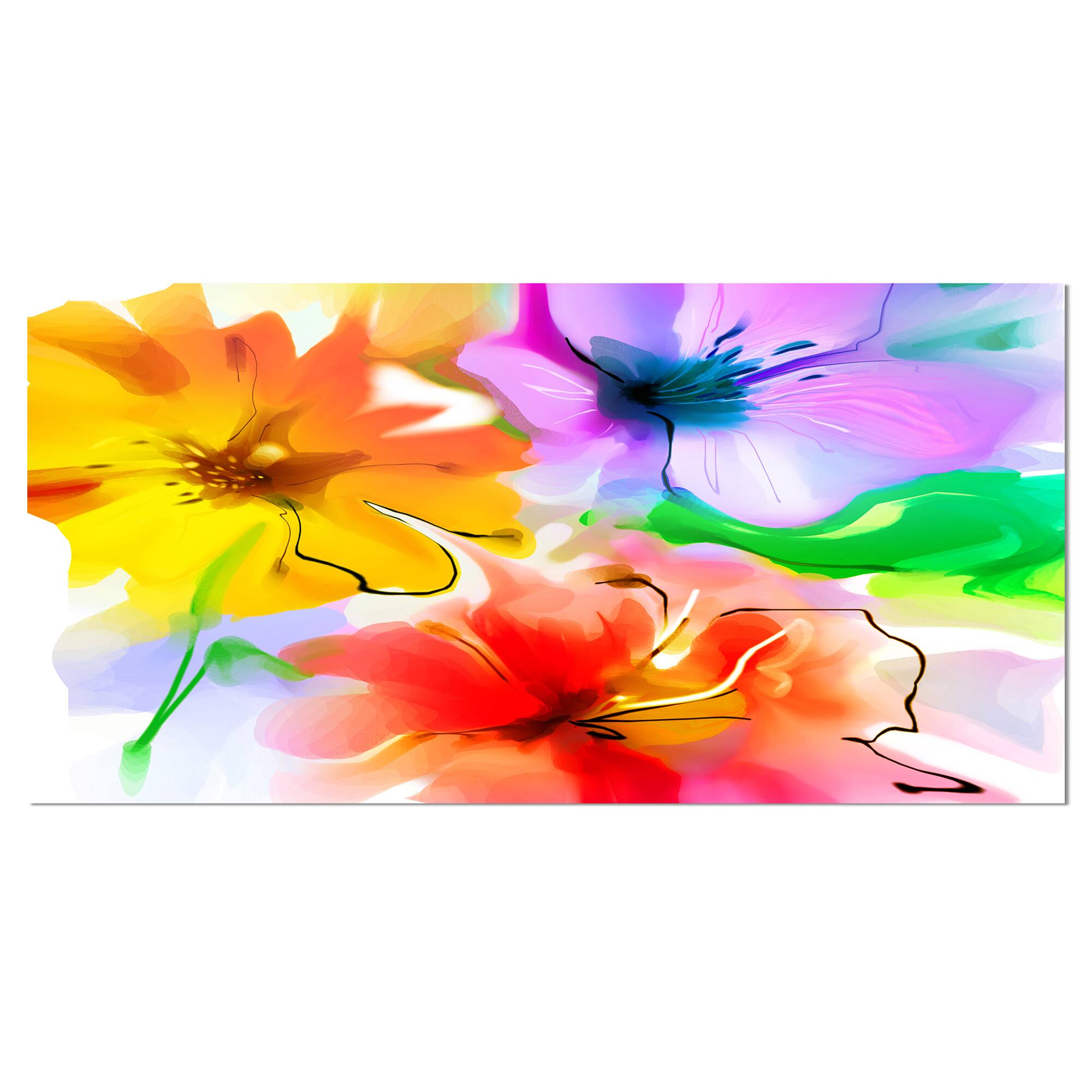 Designart - Bunch of Colorful Flowers Sketch - Extra Large Floral Wall Art