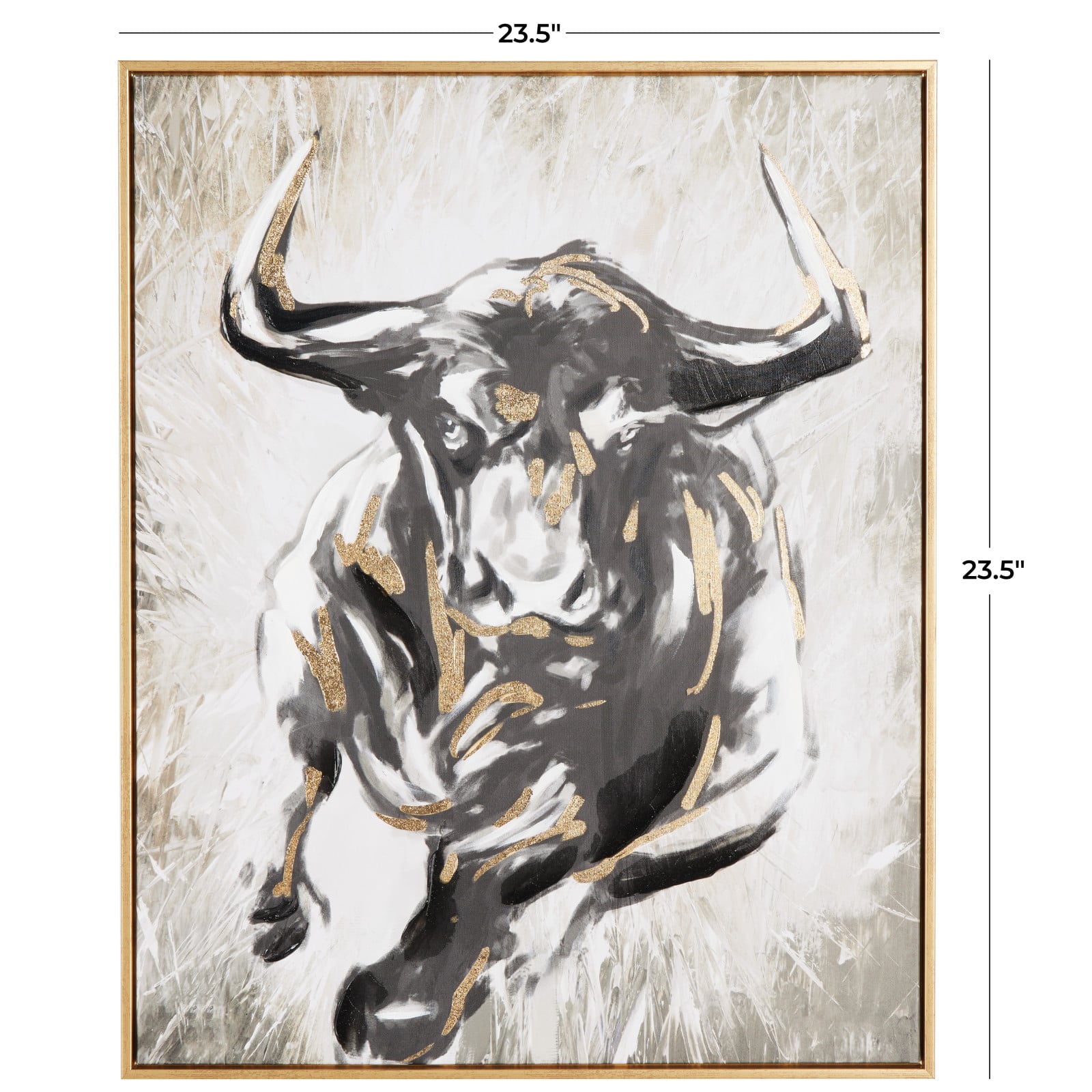 24" x 1.5" Gold Polystone Bull Shaded Running Living Room Framed Wall Art