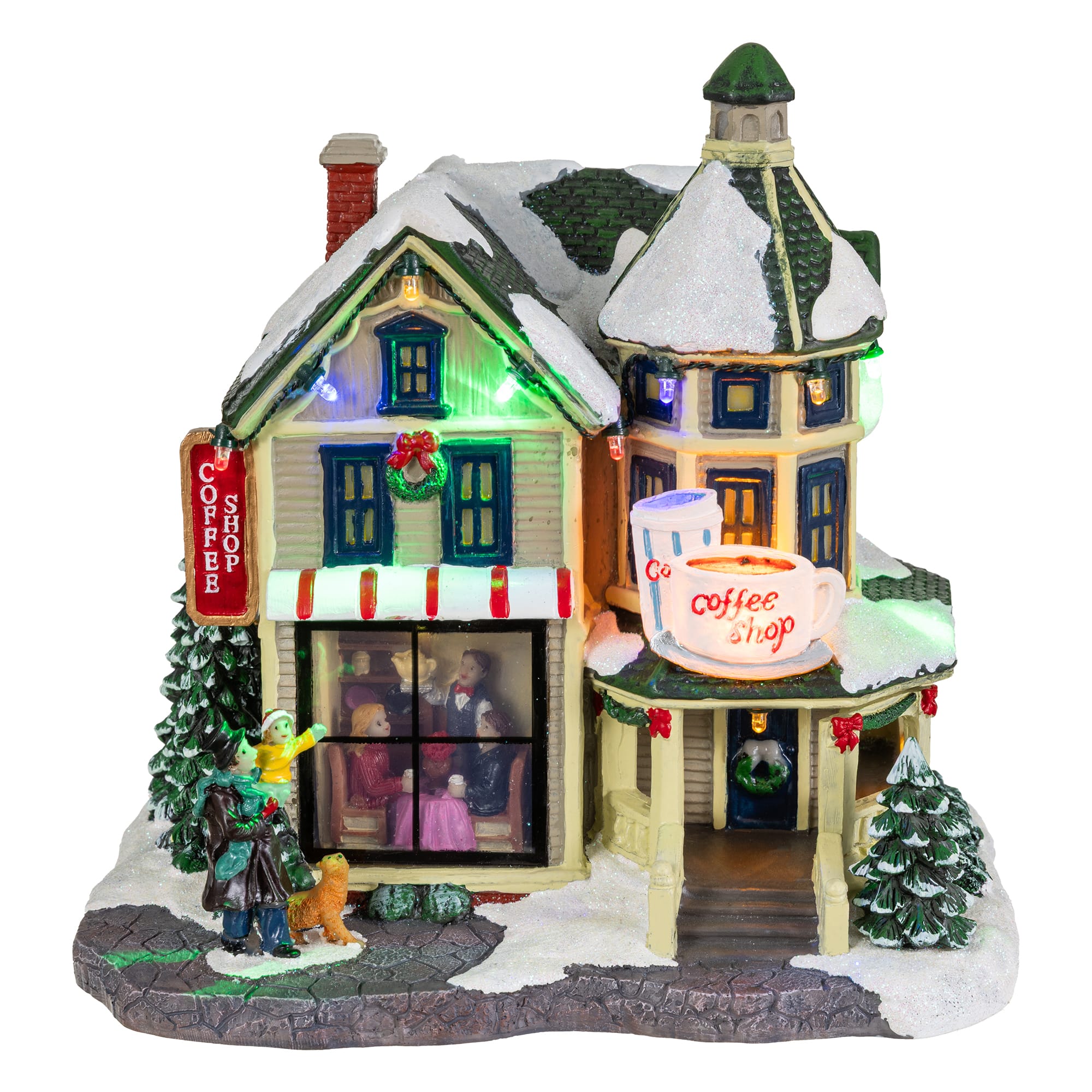 Glitzhome® 8.5" Lighted Christmas Coffee Shop Musical Resin Village with Timer