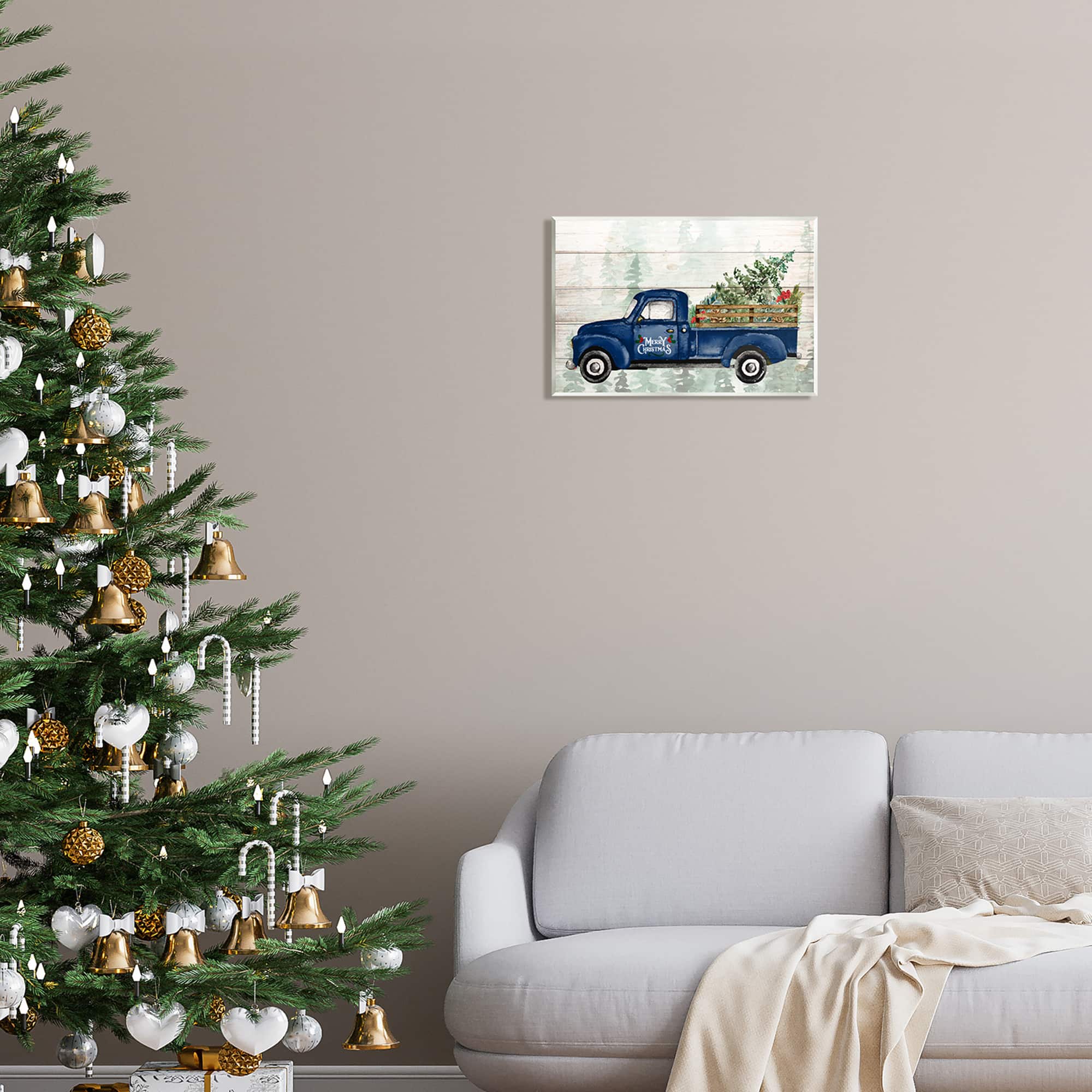 Stupell Industries Merry Christmas Blue Holiday Truck Wall Plaque Art