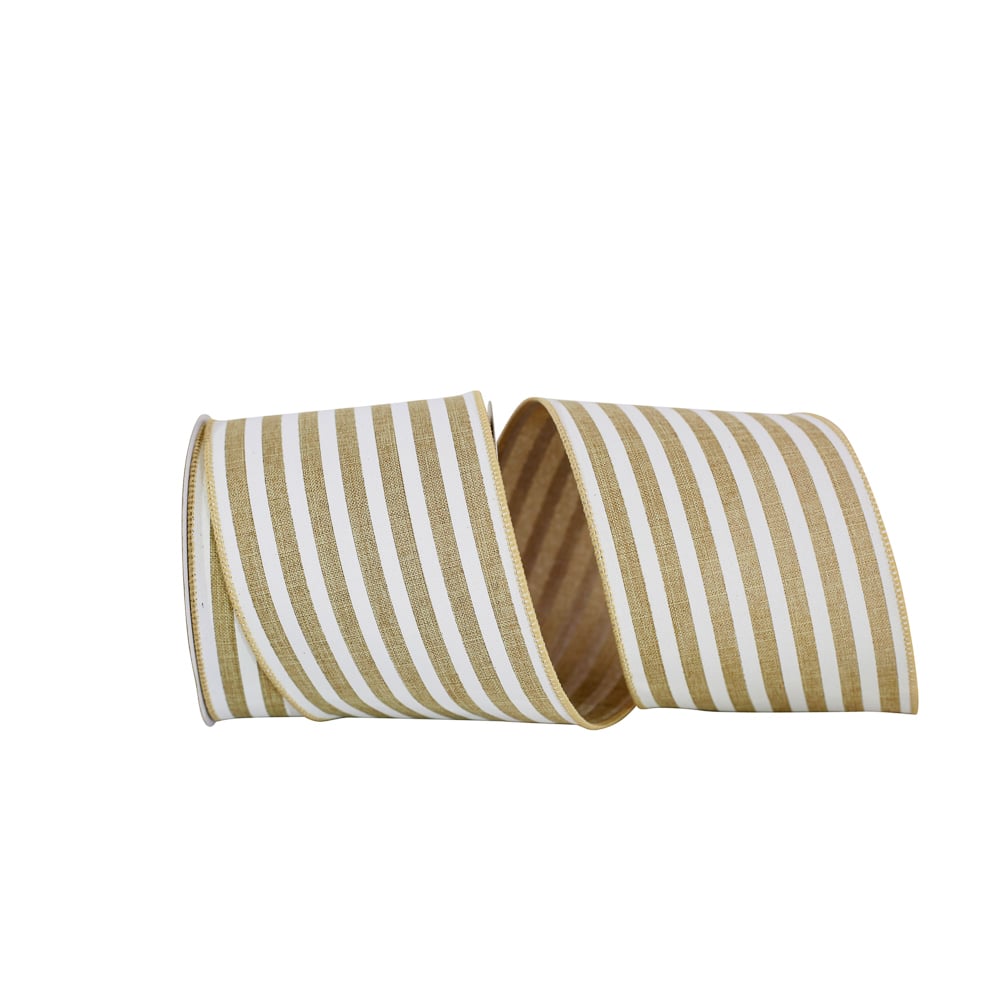 JAM Paper 4" x 10yd. Natural Wired Bold Stripe Linen Ribbon