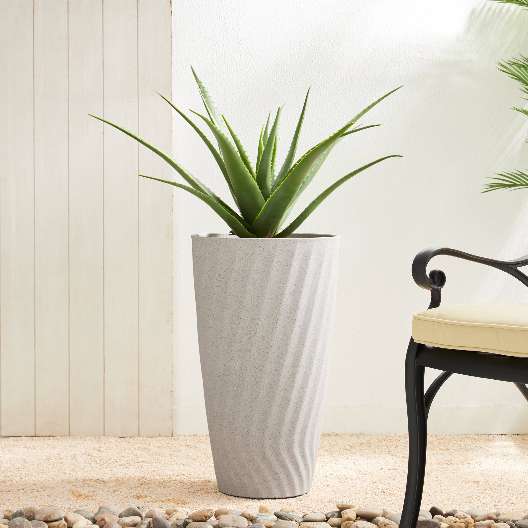 Glitzhome® 24" Sand Beige Faux Terrazzo Wave Textured Ceramic Planters, 2ct.
