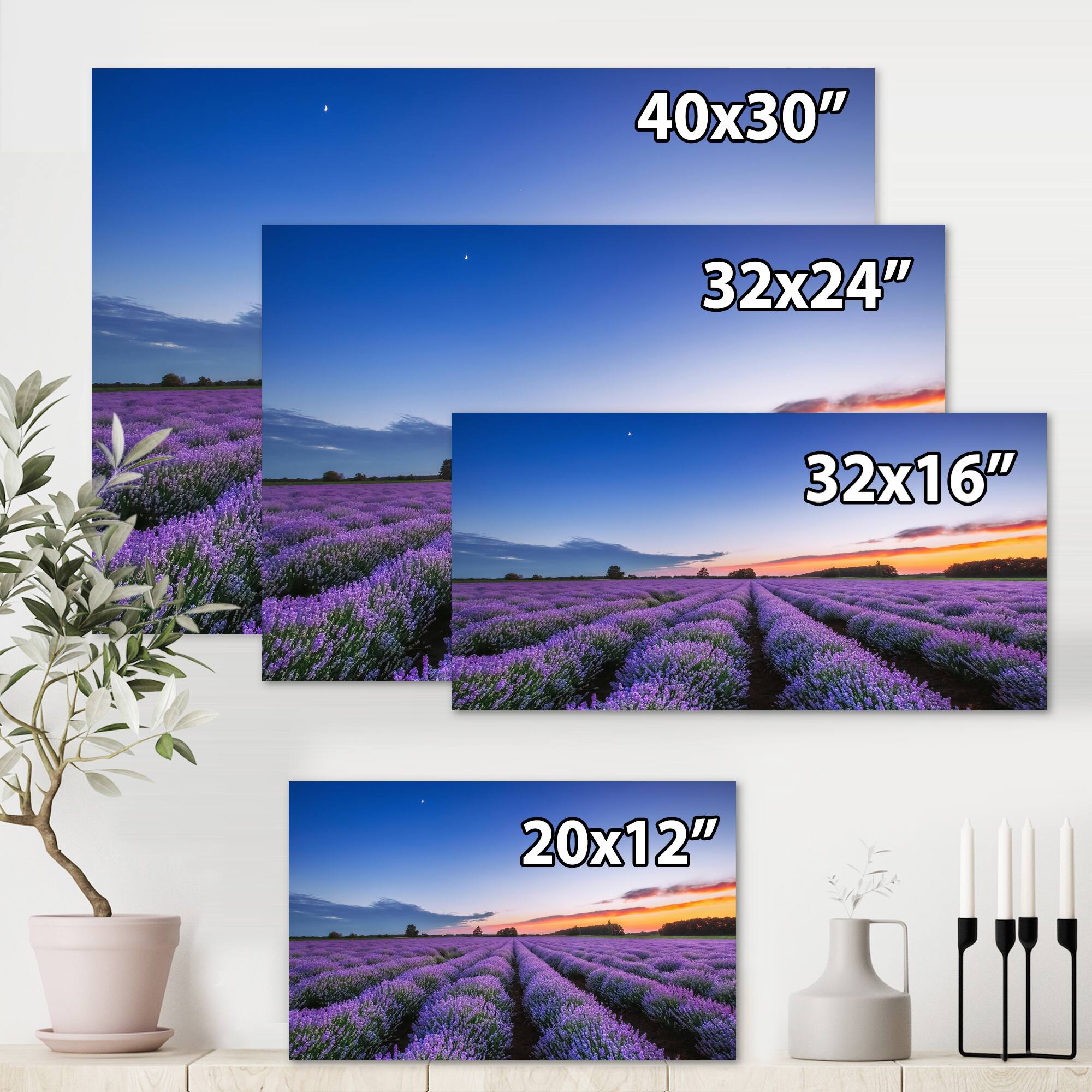 Designart - Sunrise & Dramatic Clouds Over Lavender Field I - Farmhouse Canvas Wall Art Print