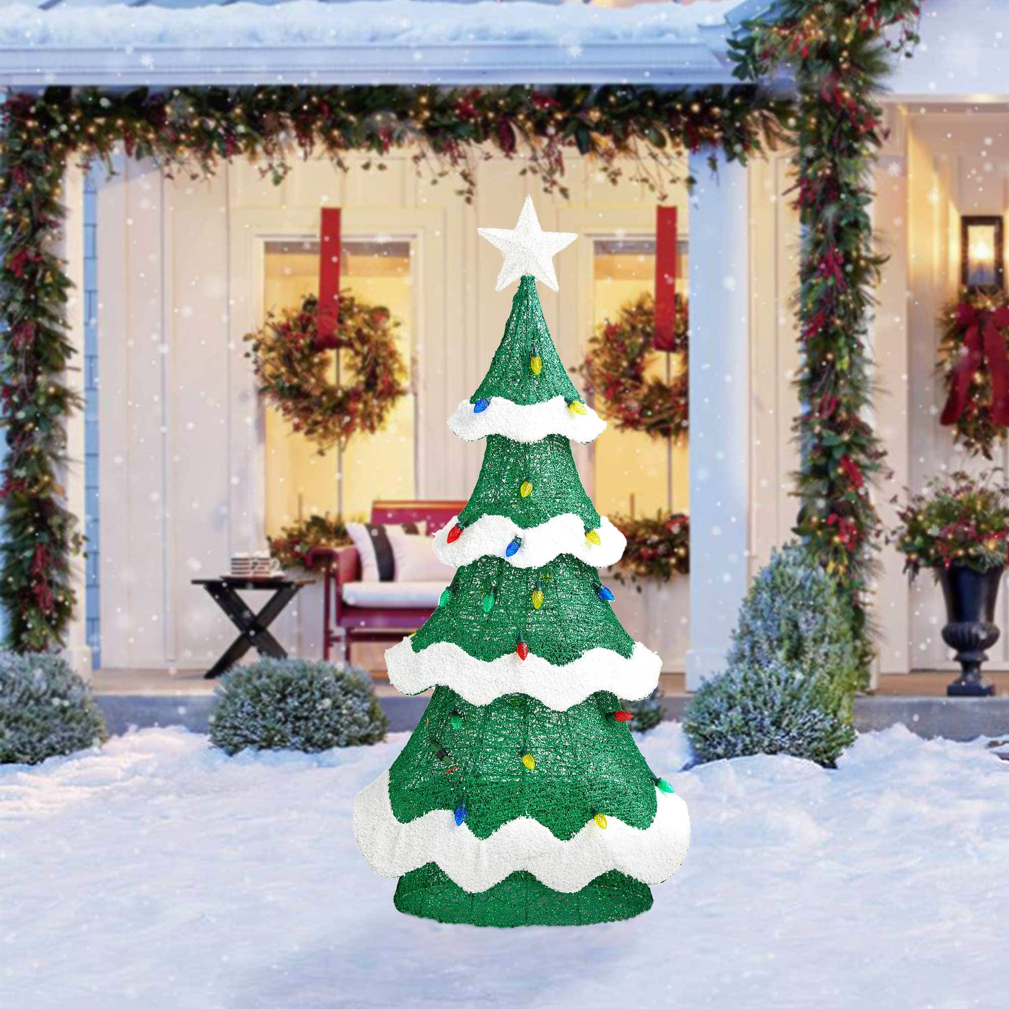 Glitzhome® 4.5ft. Lighted Christmas 3D Mesh Tree Outdoor Décor