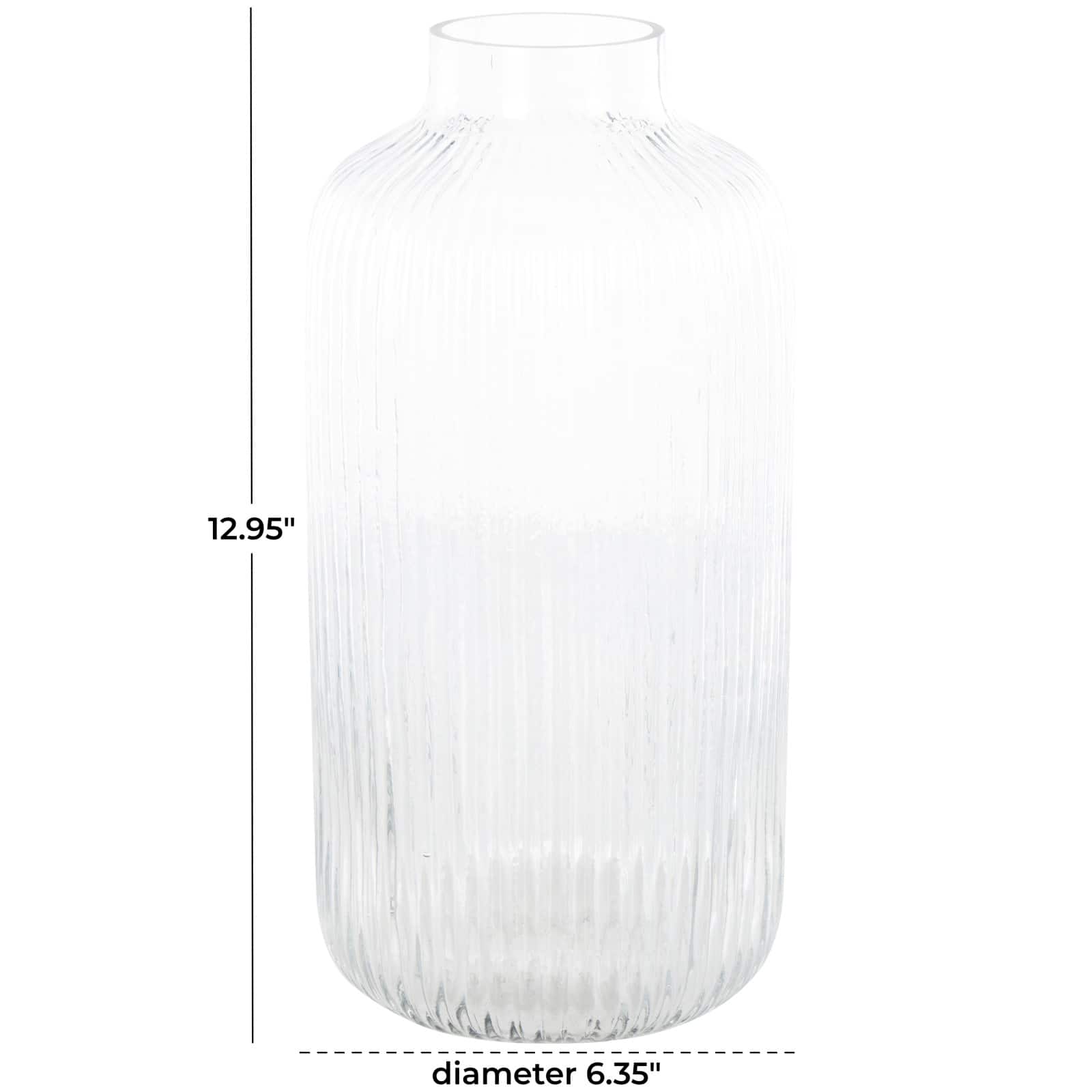 13" Clear Glass Ribbed Fluted Decorative Vase