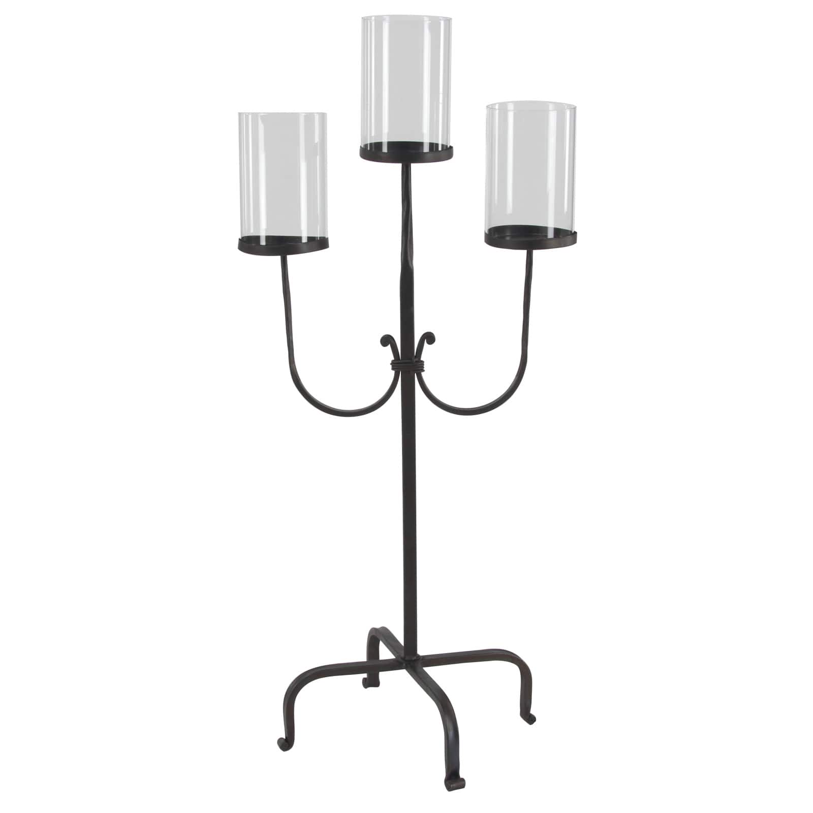 Traditional Black Metal and Glass 3-Light Candelabra, 28" x 15" x 12"