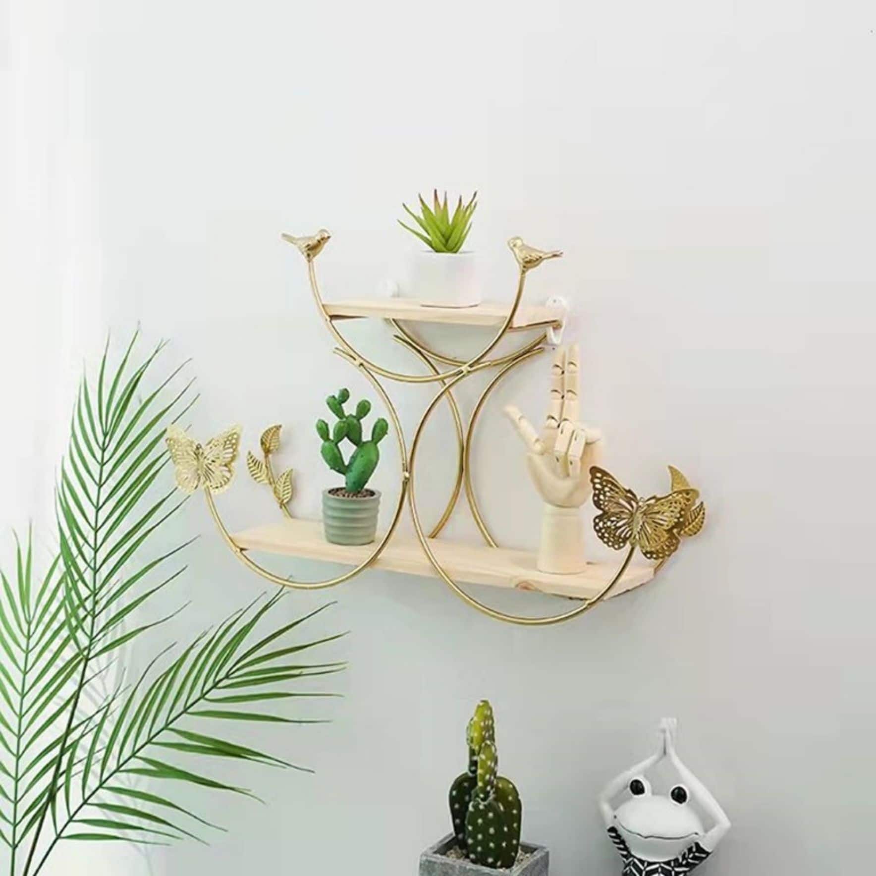 NEX™ Gold Iron Butterfly Models 2-Tier Floating Wall Shelf