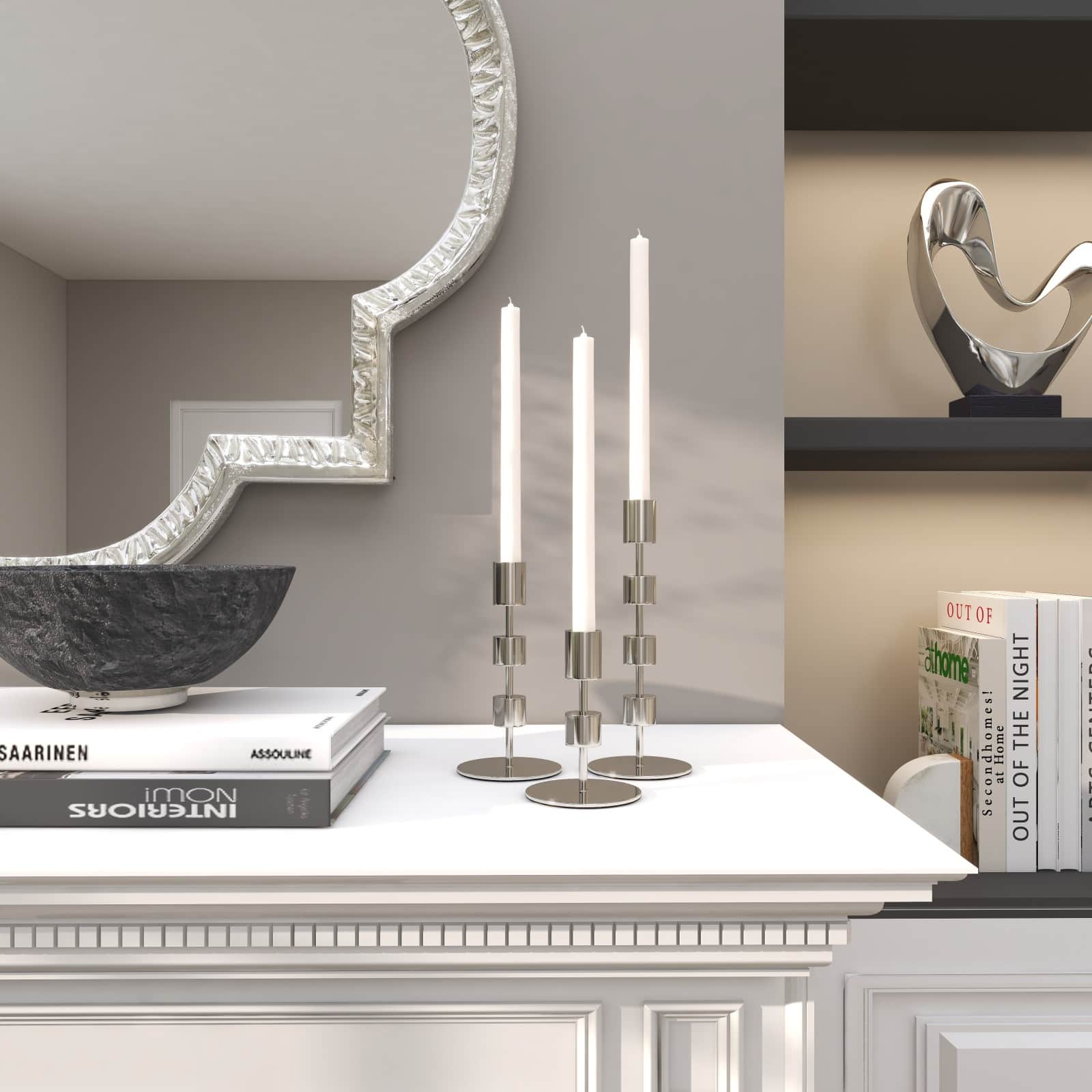 Silver Aluminum Floating Block Abstract Candle Holder with Rounded Base Set