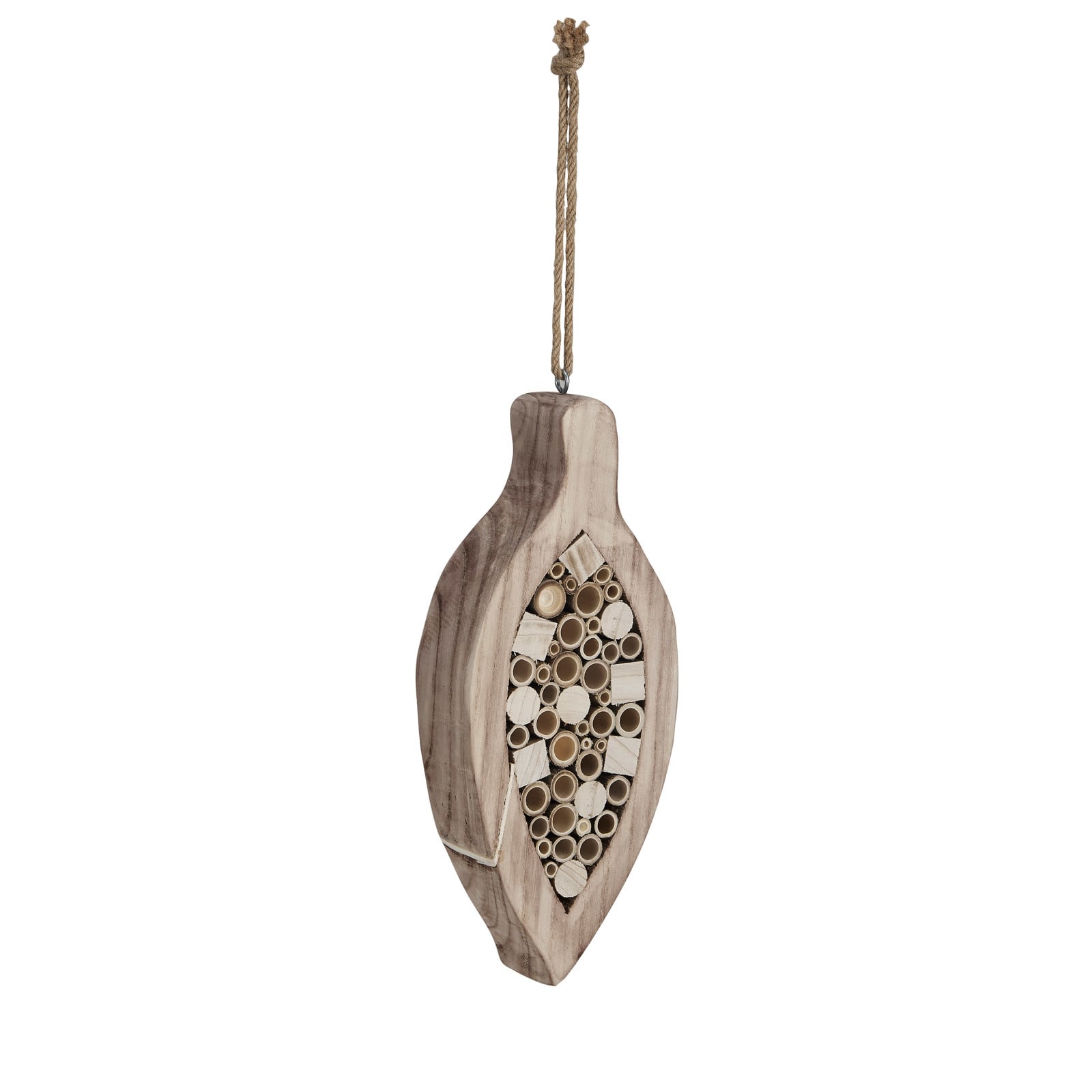 Hello Honey® 15.75" Natural Paulownia Wood & Bamboo Insect House with Jute Hanger